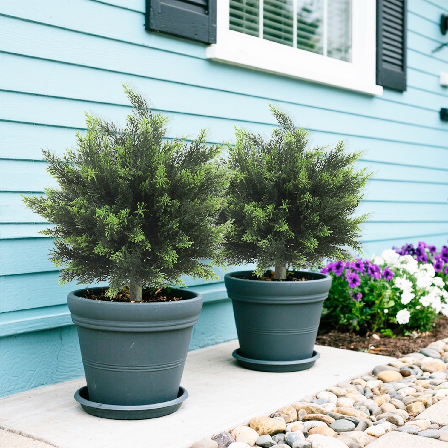 2PCS Artificial Cypress Tree Outdoor Fake Cedar Plants UV Resistant Garden Deco