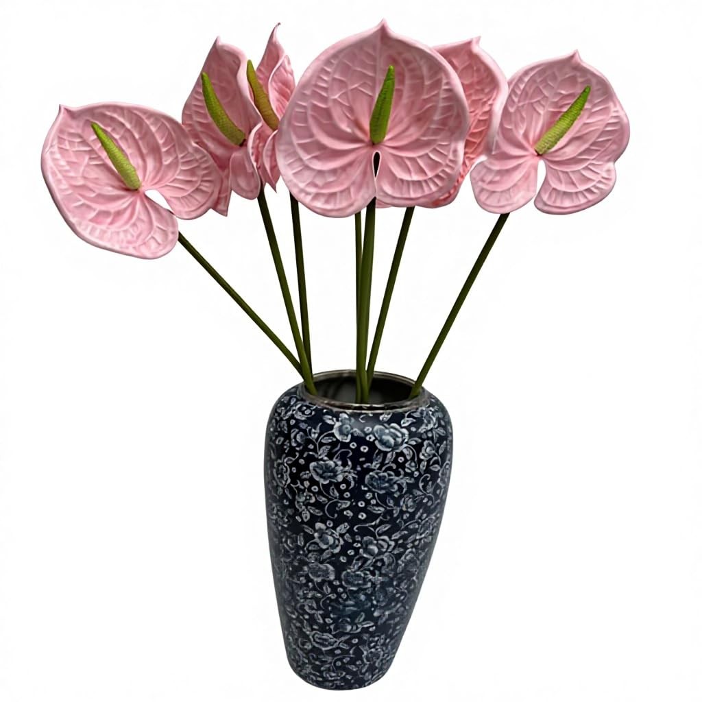 8pcs Pink Anthurium Artificial Flowers Lifelike Flower 5.5″ Head for Table Ce…