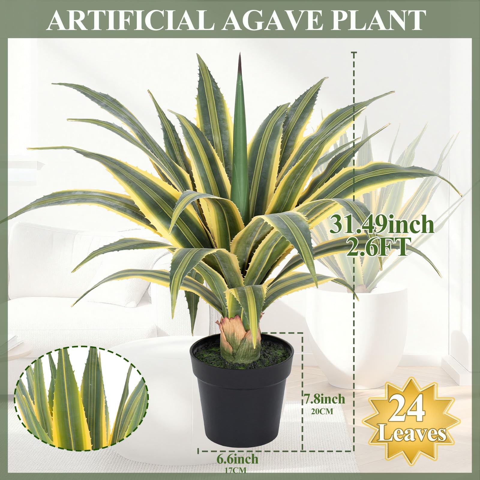 Best Artificial Agave Plants Outdoor, 32 Large UV Resistant Spiked Fake with 24