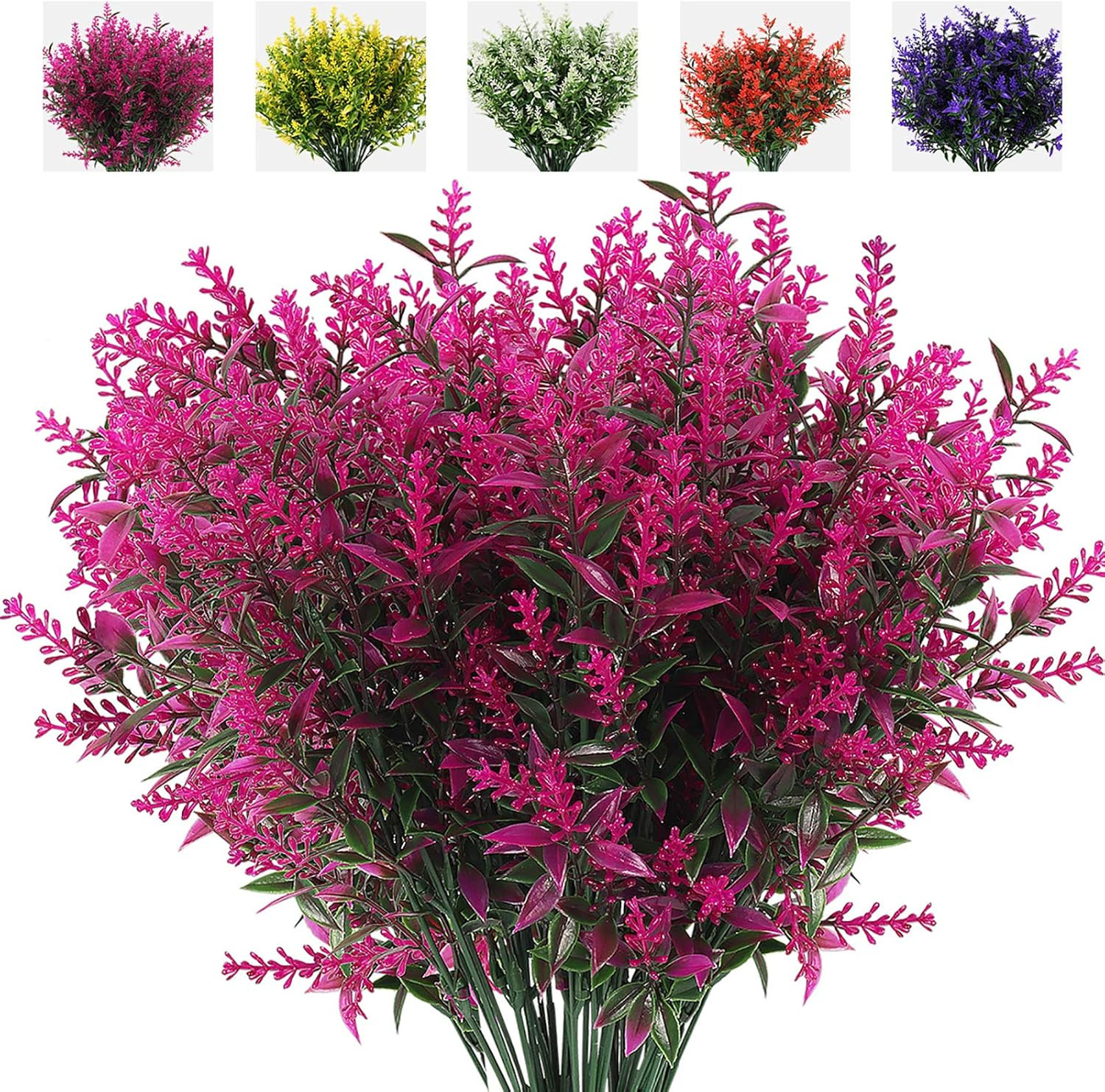 8 ramos flores artificiales lavanda arbustos helechos plastico fucsia decoracion