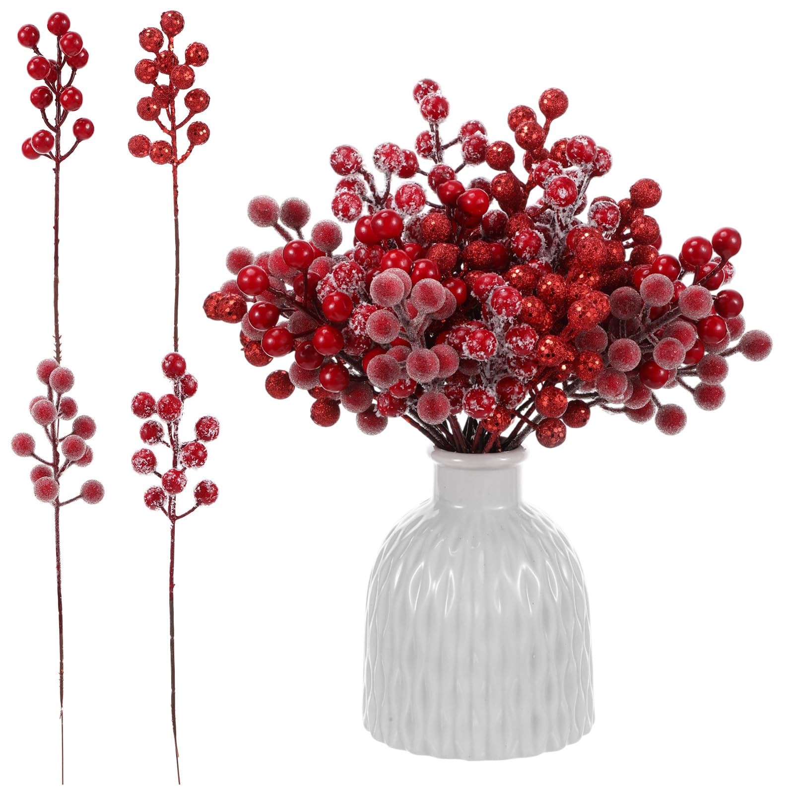 40 Pcs 9.8 Inch Red Valentine’s Day Artificial Holly Berry Picks Stems Set, 4…
