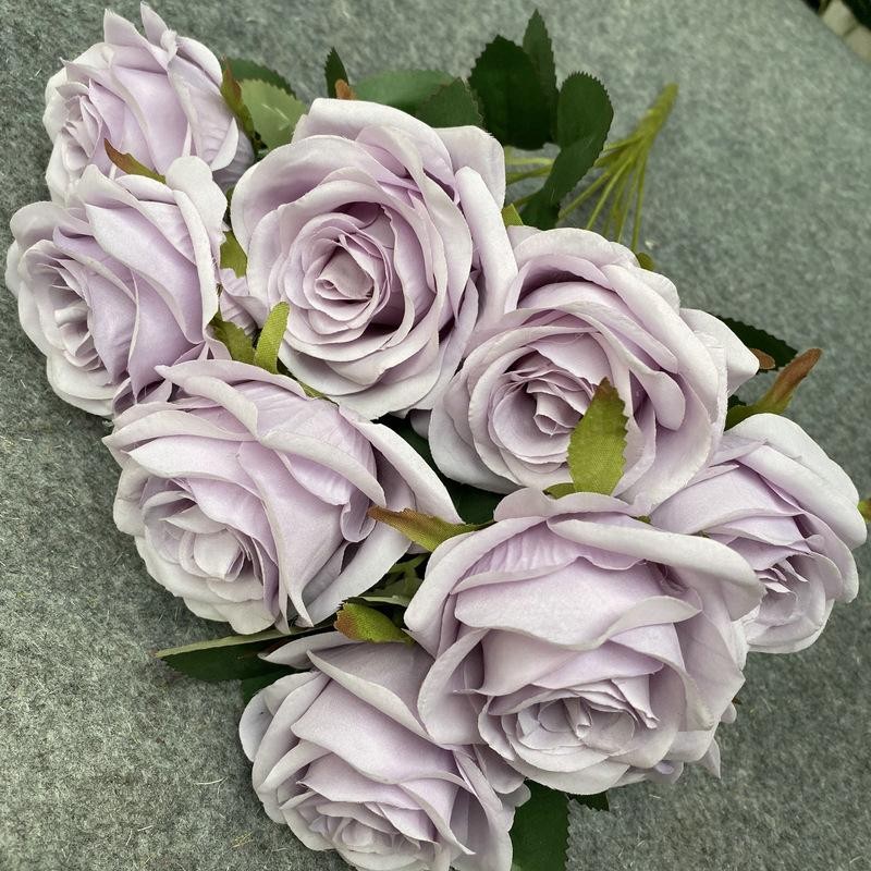 Artificial 9 Head Rose Bouquet Wedding Decoration Silk Flowers Photo Props