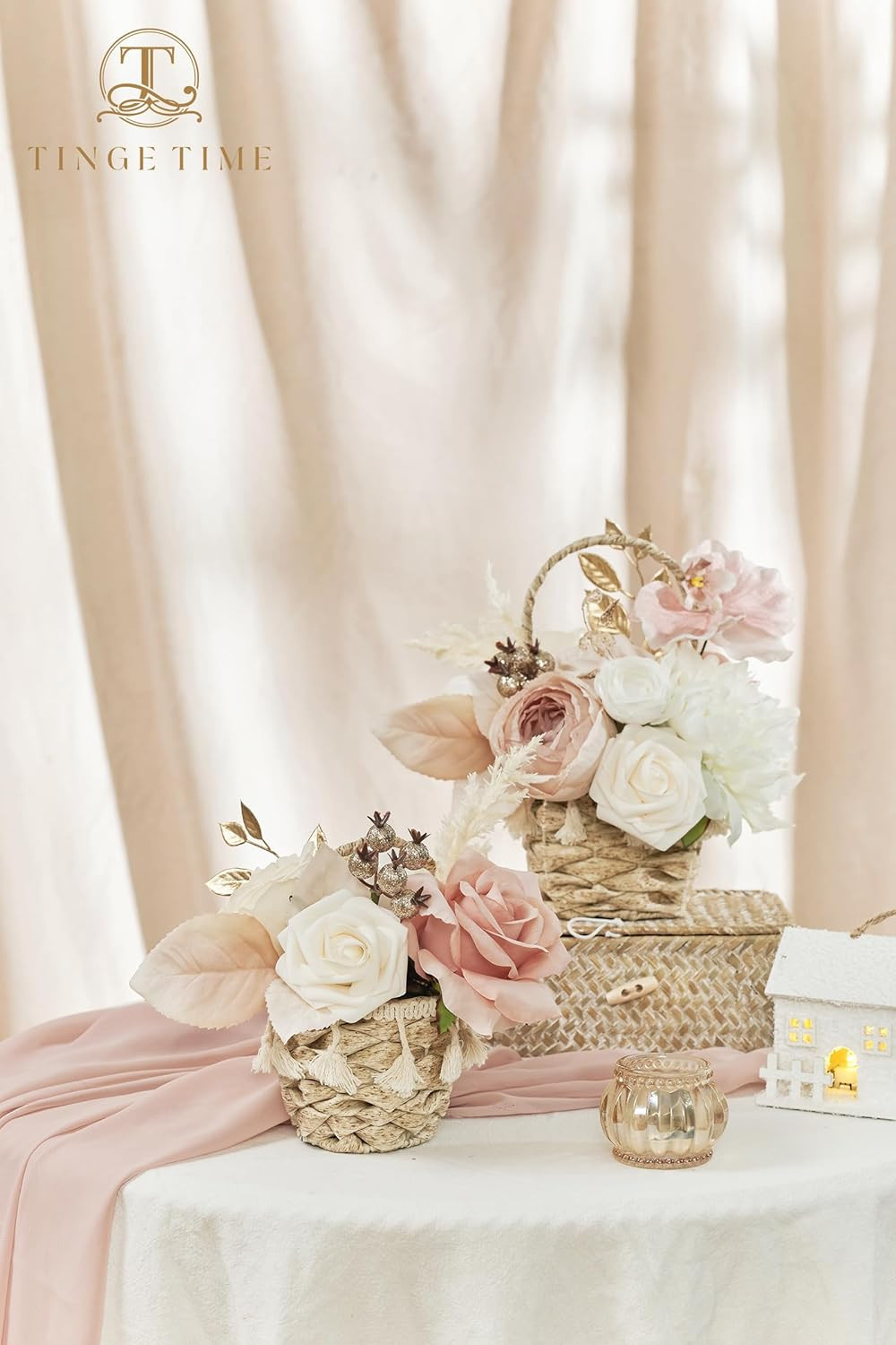 Artificial Flowers Combo Mix Silk Flowers Pink Roses W/Stem for DIY Wedding Brid