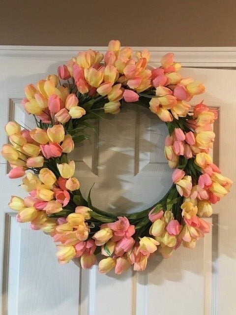 Spring floral Tulip wreath 20″ Dia. Yellow, Pink, purple, red, Orange Available