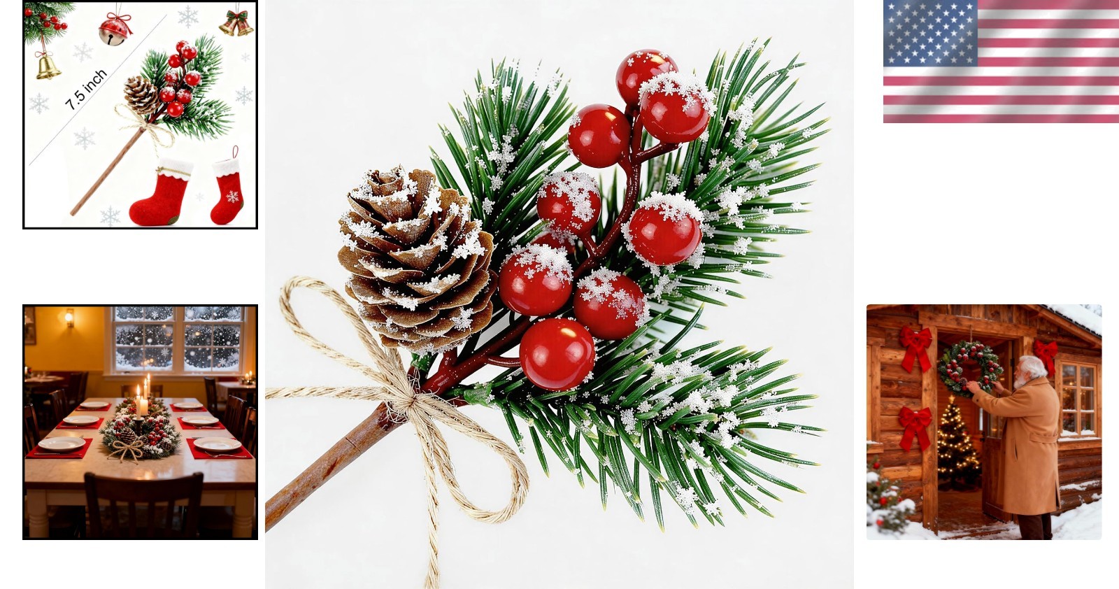 10 PCS Red Berry Holly Stems & Pine Cones – Elegant Christmas Picks for Décor