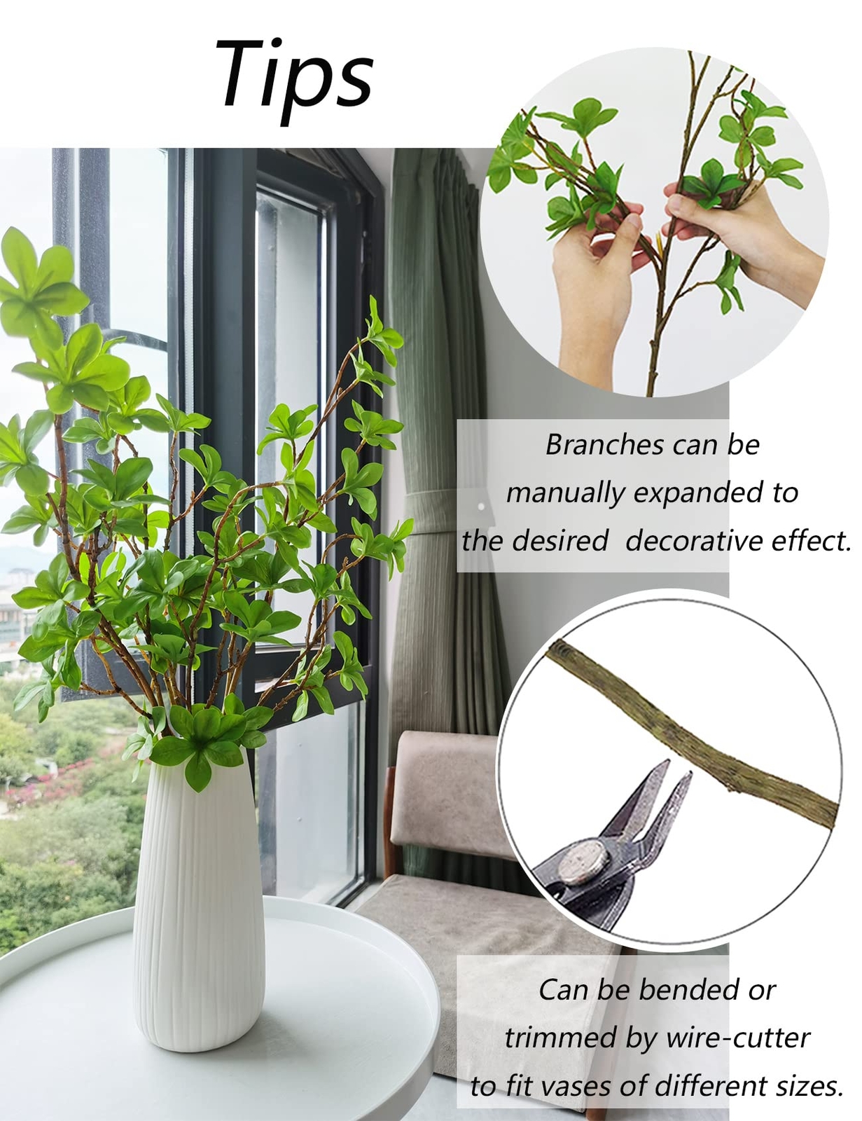 Artificial Greenery Stems Faux Branches with Leaves for Vase Fake Plants for …