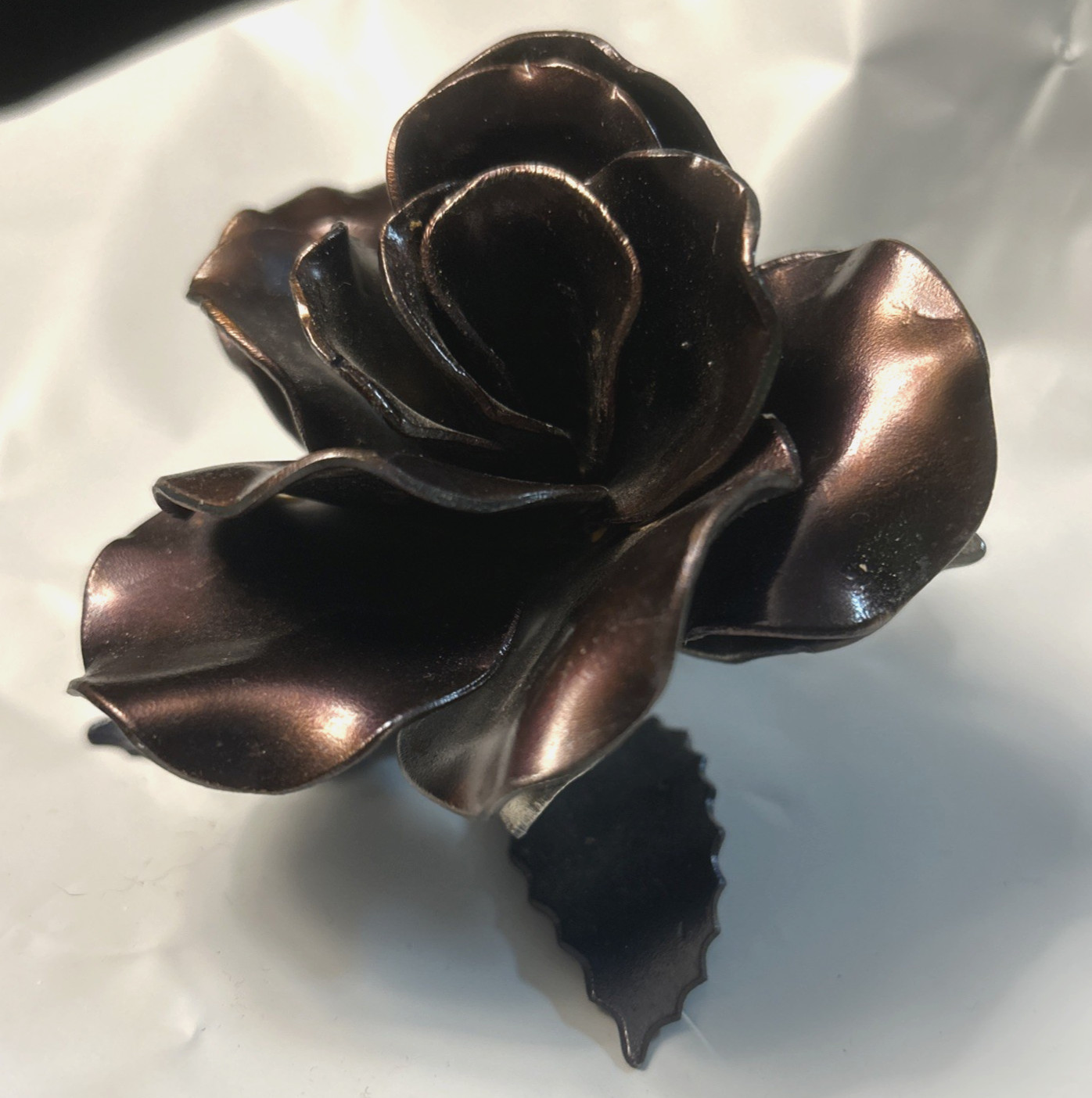 Handmade Steel Copper Tone Rose Raw Metal Flower Industrial Home Decor 4 inch