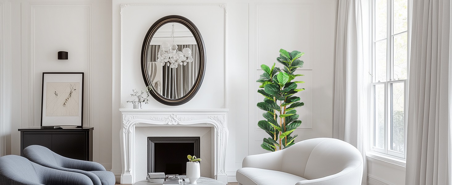 7ft Faux Fiddle Leaf Fig Tree with White Planter, Floor Fake Plants, Realistic