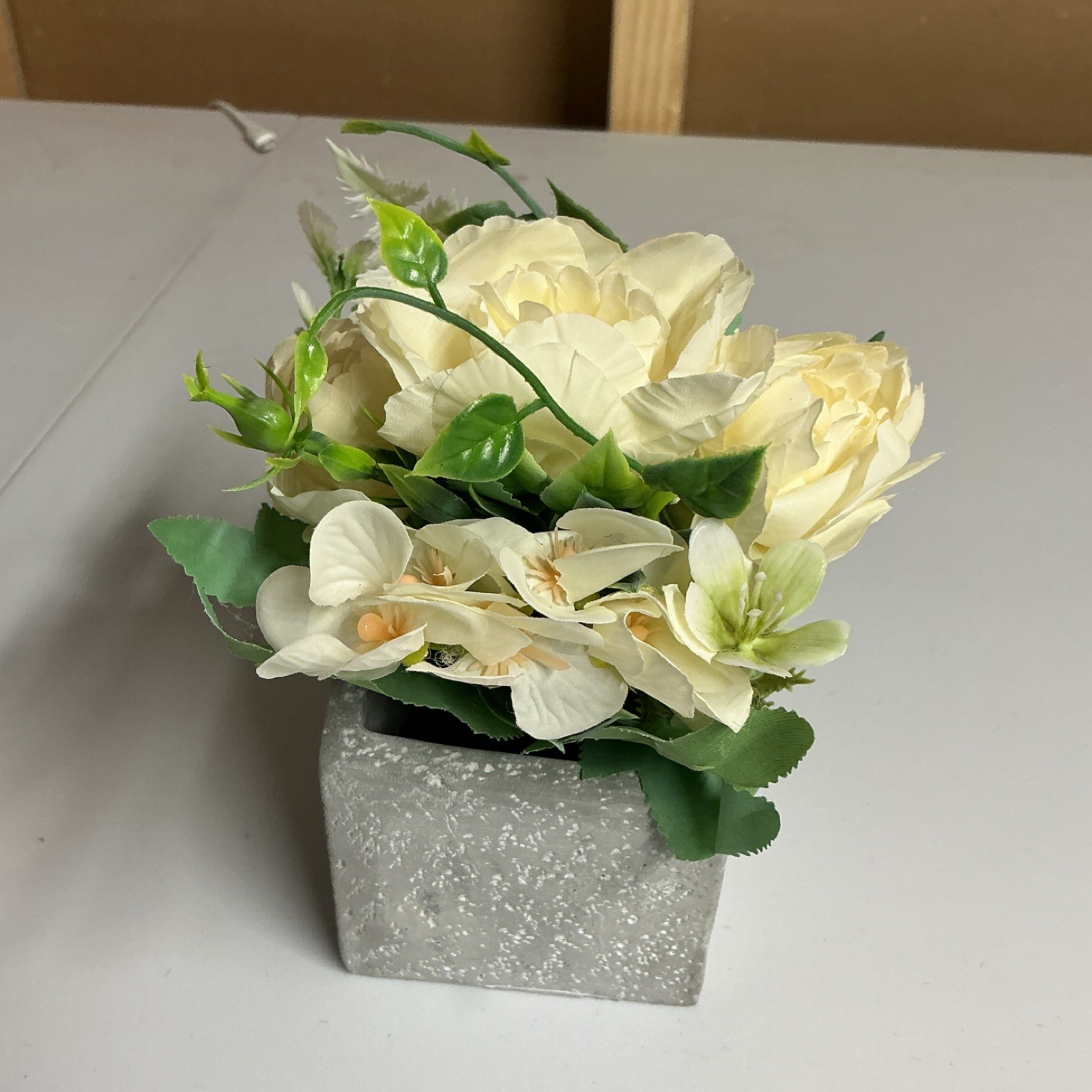 Artificial Peony Floral Arrangement in Gray House Pot Centerpiece Decor