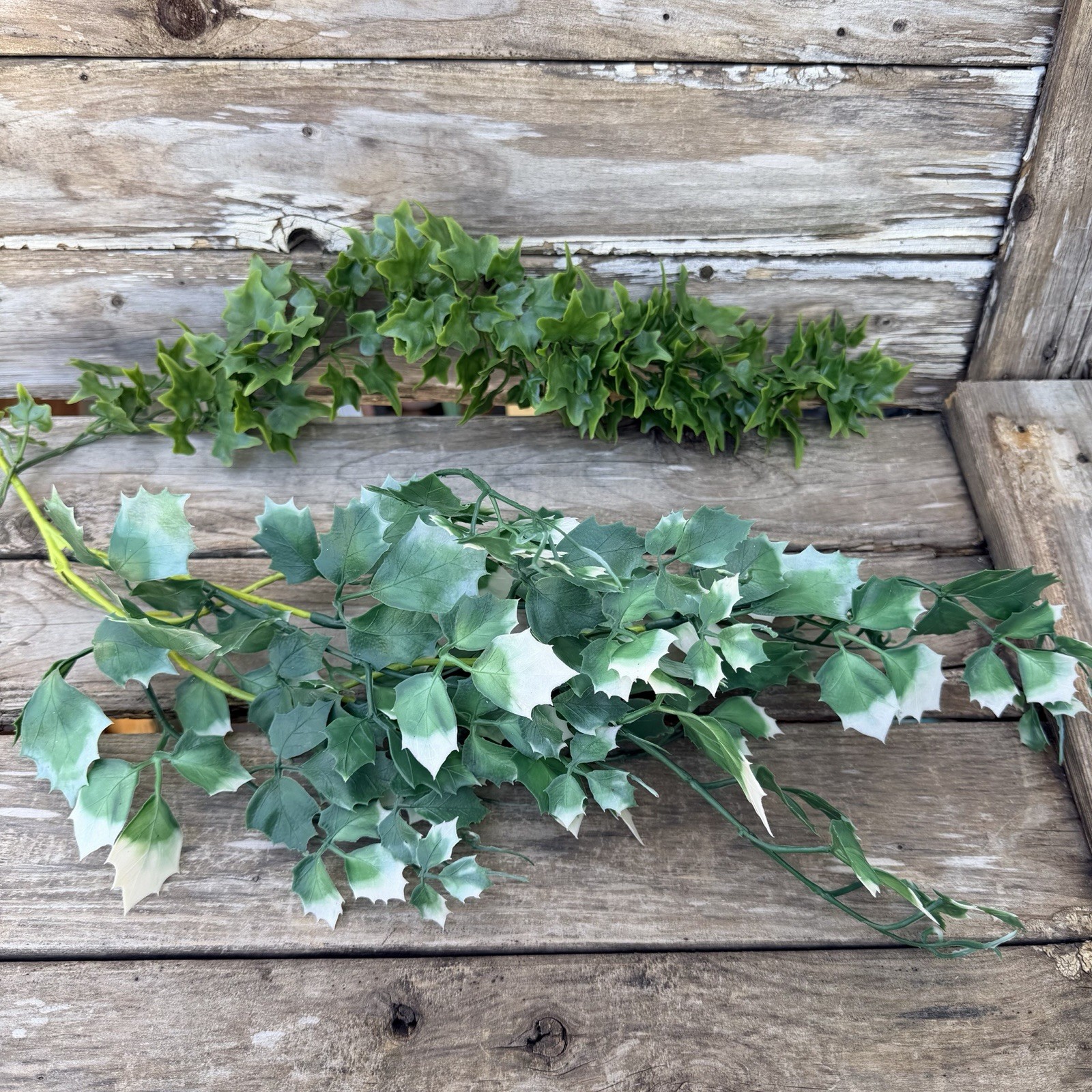 MCM Plastic Houseplant Stem Ivy Lot of 2 Types Faux Plant Tiki Bar Large