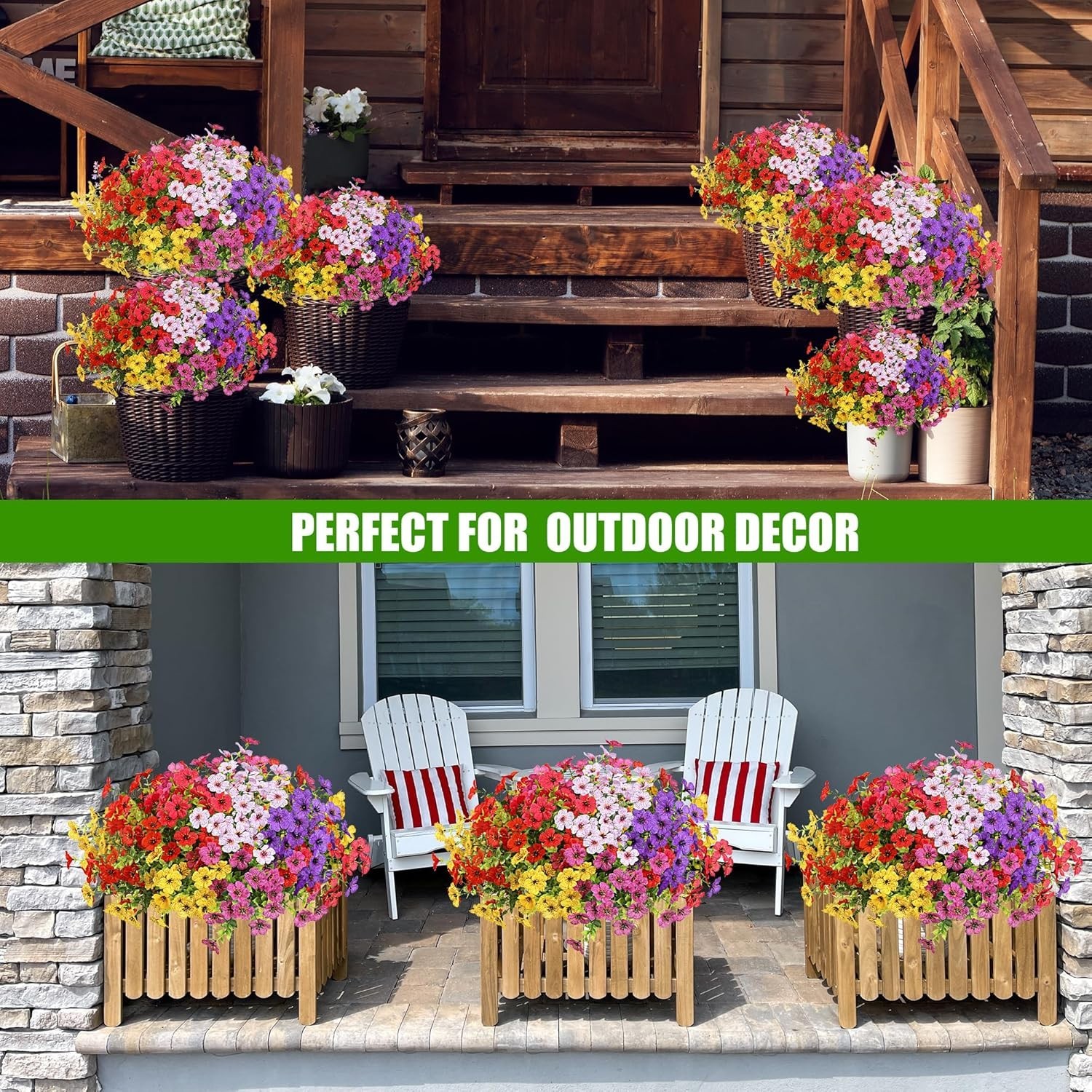 Artificial Flowers for Outdoors 12 Bundles Realistic Faux Plants UV Resistant…
