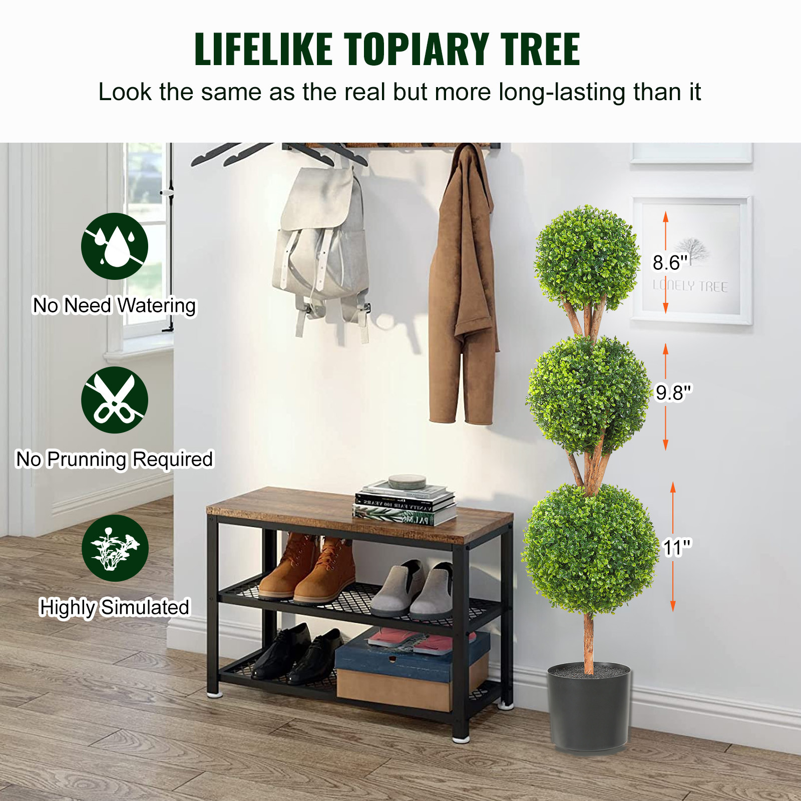 2 Pack 4′ Artificial Topiary Triple Ball Tree Faux Plant UV LED Decor In/Outdoor