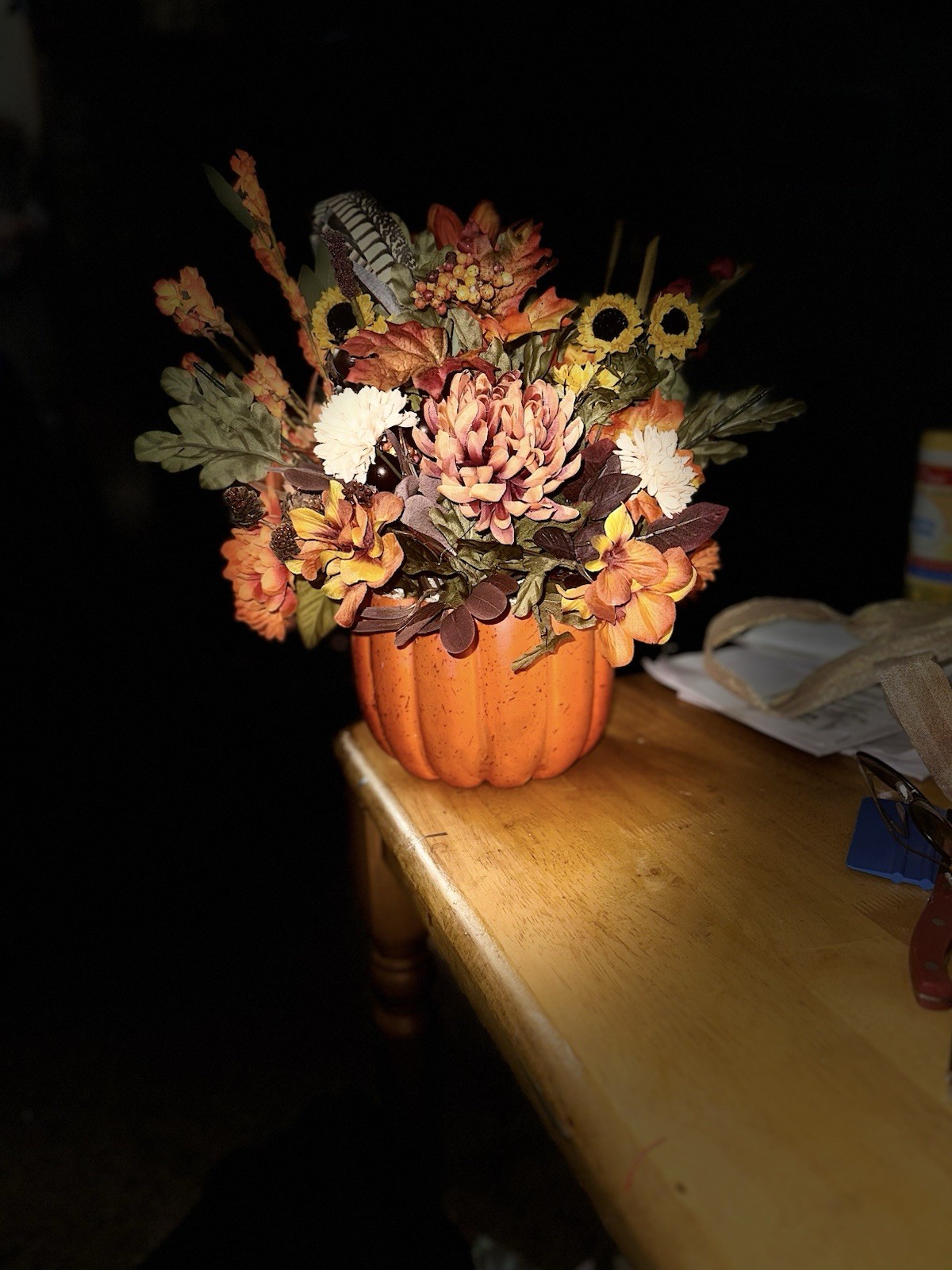 Fall Artificial Sunflower Floral Arrangement & Centerpiece in Orange Pumpkin