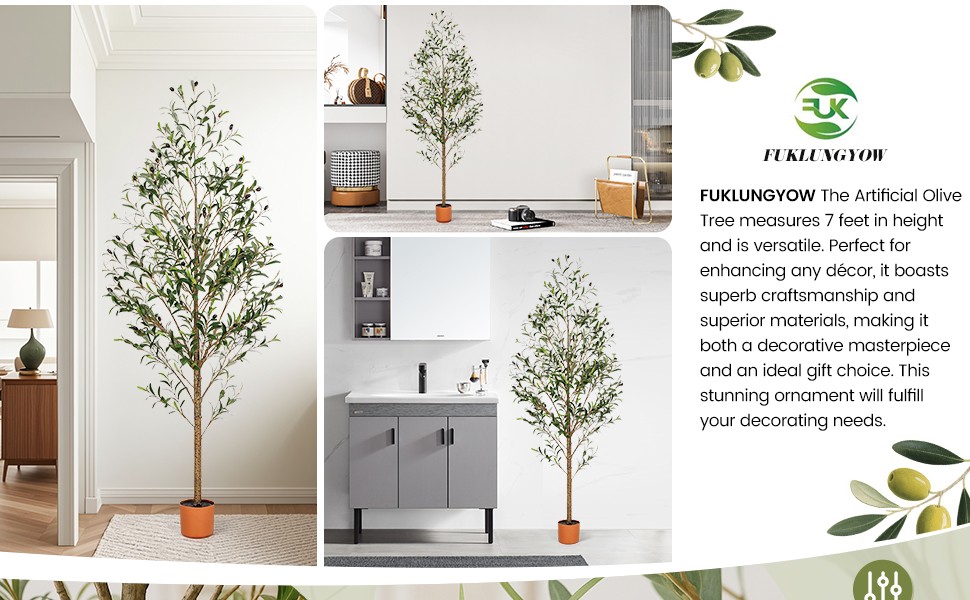 7FT Artificial Olive Tree Indoor Tall Realistic Faux Olive Tree with Plastic