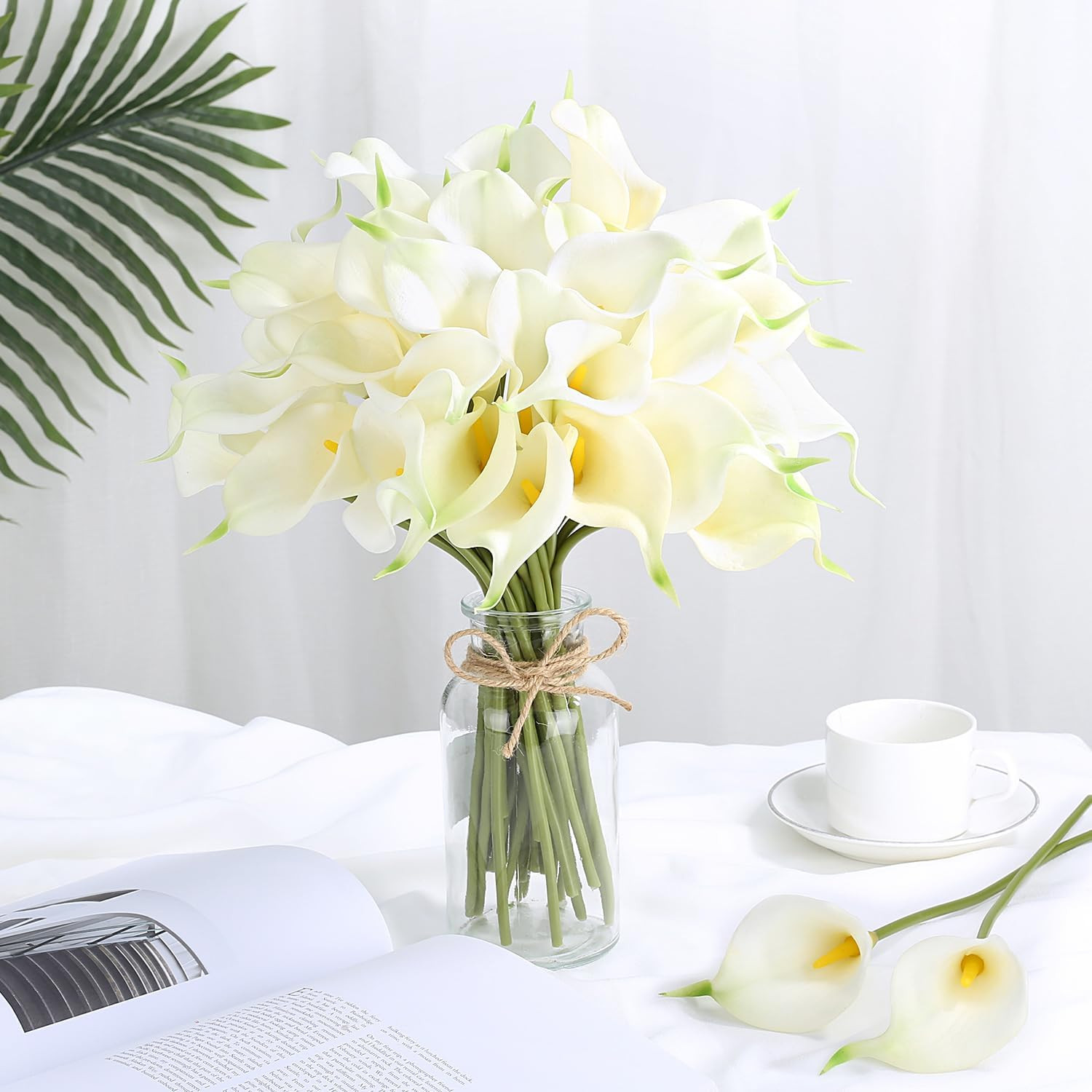 24 Pcs White Artificial Flowers Fake White Calla Lily Silk Flower Real Touch for