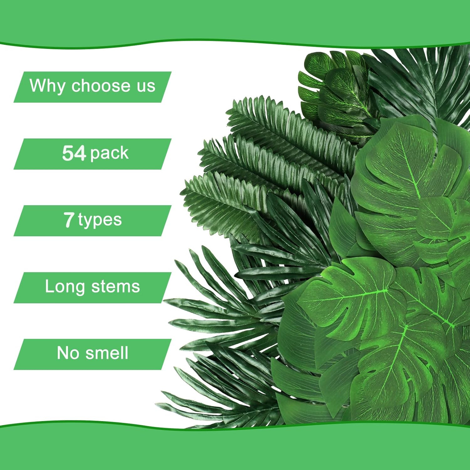 54 Pieces 7 Kinds Artificial Tropical Leaf Jungle Leaves Plant Safari Leaves Dec