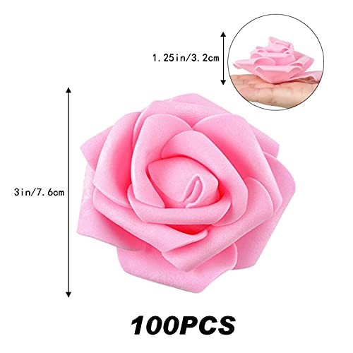 100 PCS Artificial Rose Flowers Foam Bulk Pink Fake Heads DIY Wedding Decor