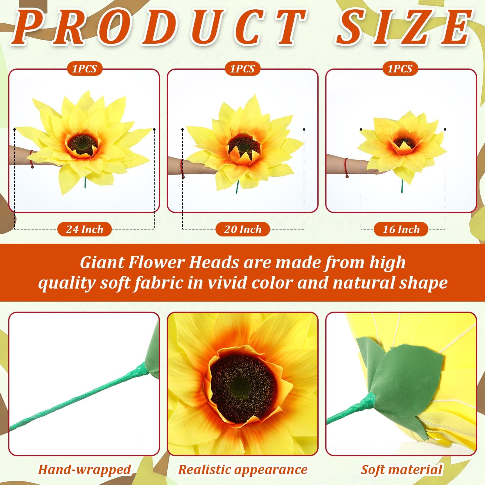 3 PCS Giant Sunflower 12/16/20 Inch Large Yellow Petals Big Paper Flowers