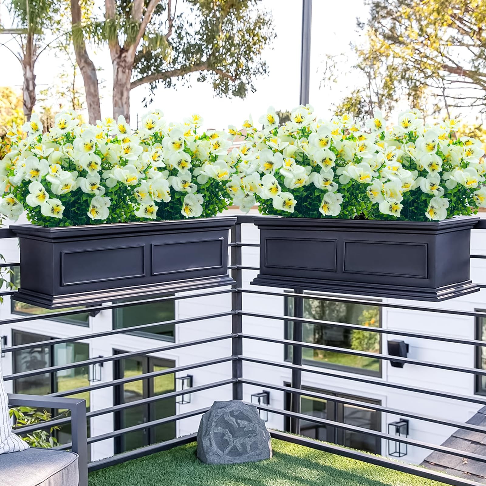 Artificial Flowers for Outdoor,8 Bundles UV Resistant Fake Flowers Faux Plast…