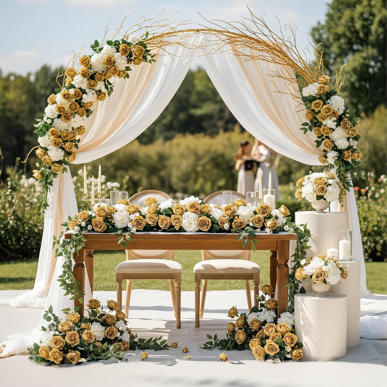 104PCS Lifelike Gold Rose Artificial Flowers for Weddings & Home Decor