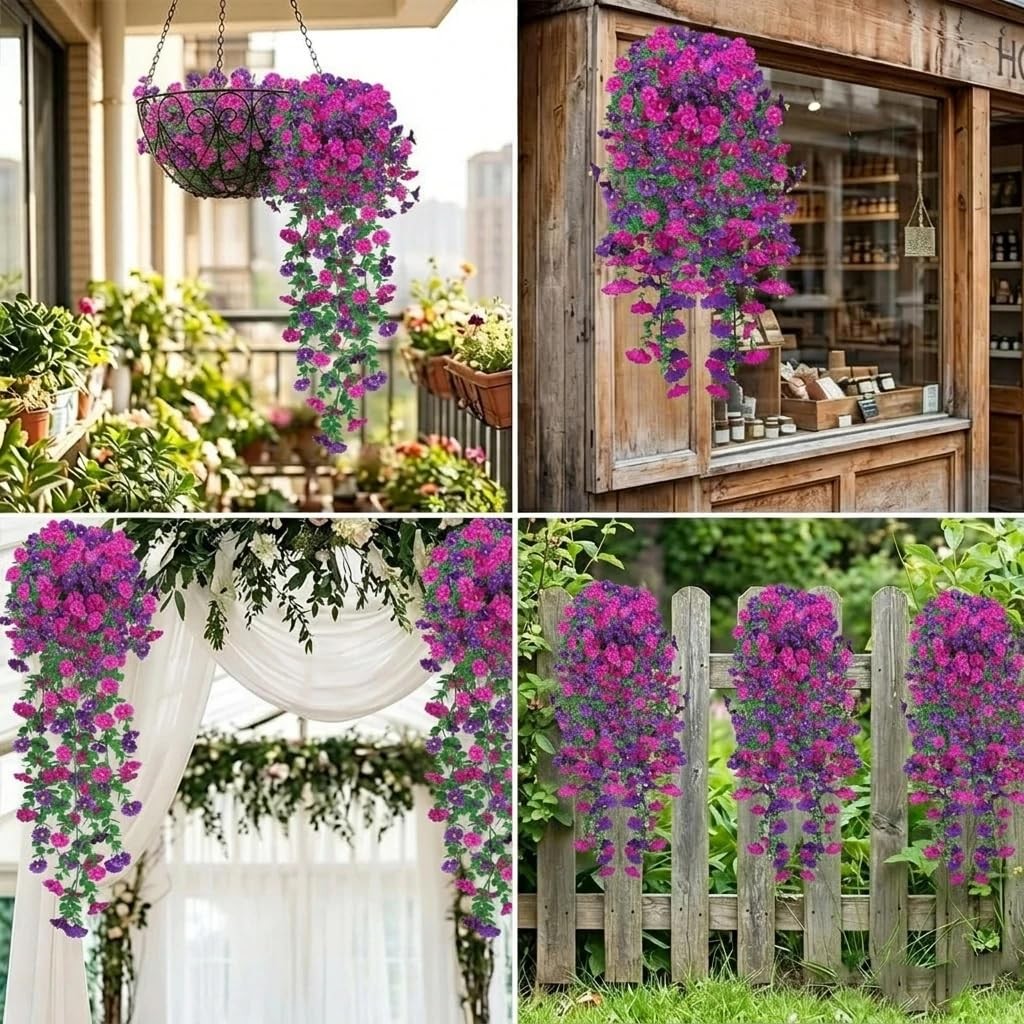 6 Pcs Spring Artificial Hanging Flowers Outdoor Faux Silk Mum Plant Decor Vio…