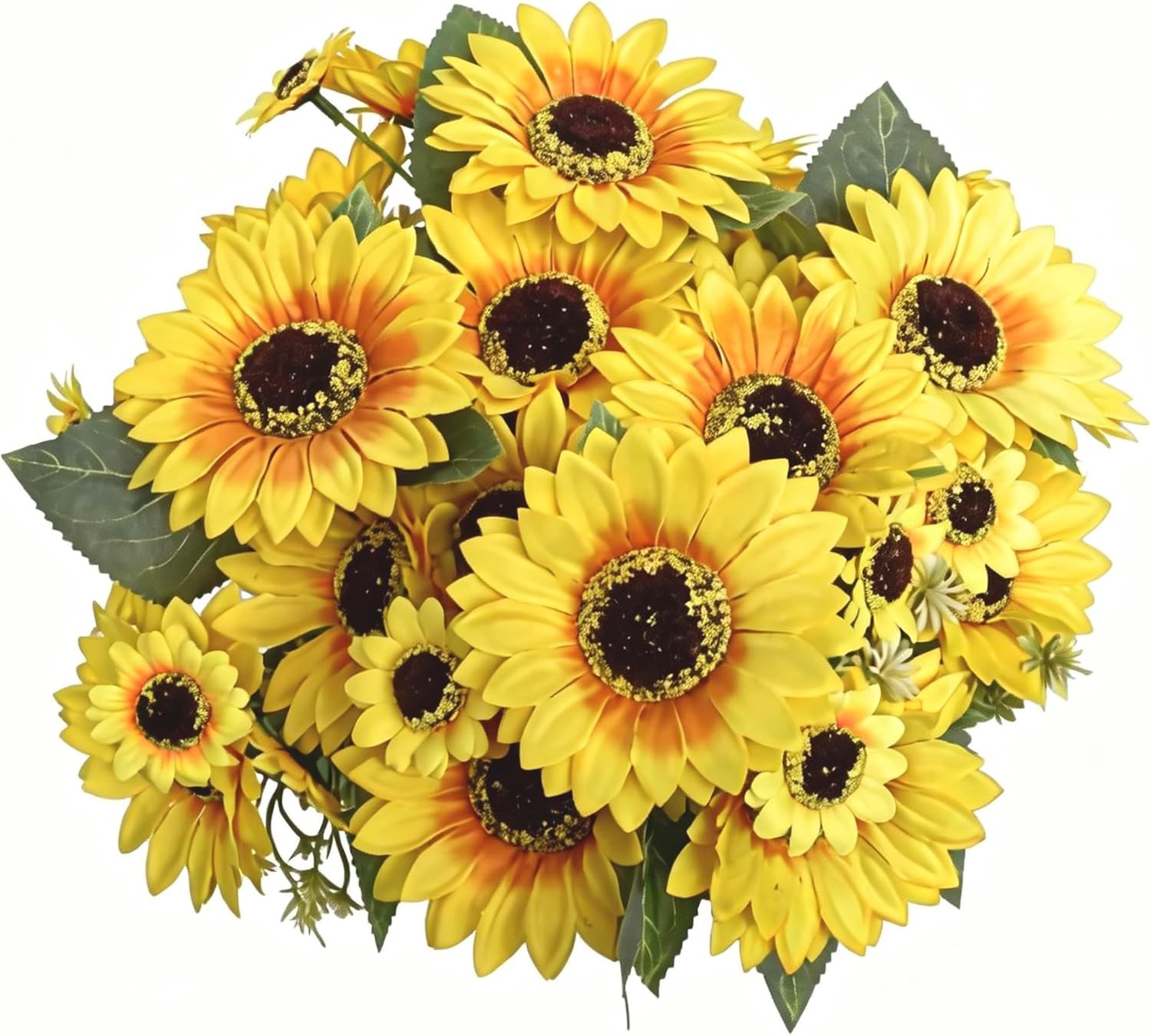 2 Pack 12’’Artificial Sunflower Bouquets – Faux Sunflower Stems with 5 Large