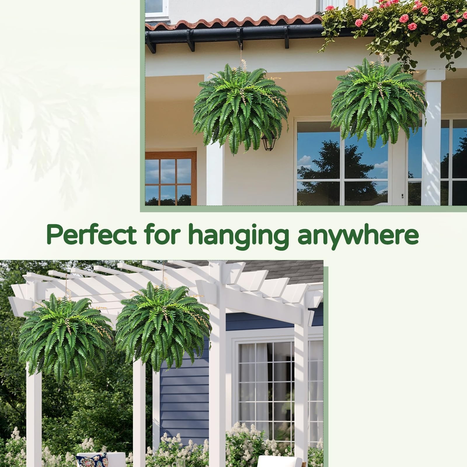 49” Artificial Ferns for Outdoors Planter, 128 Leaves per Fern, Set of 2, Lar…