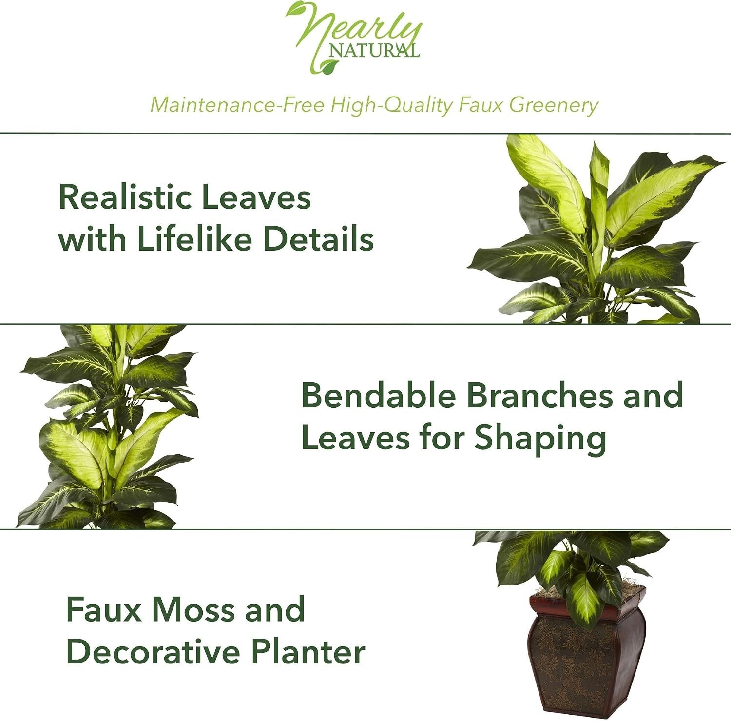 Artificial Dieffenbachia, Floor Plant Faux Greenery With Decorative Planter For