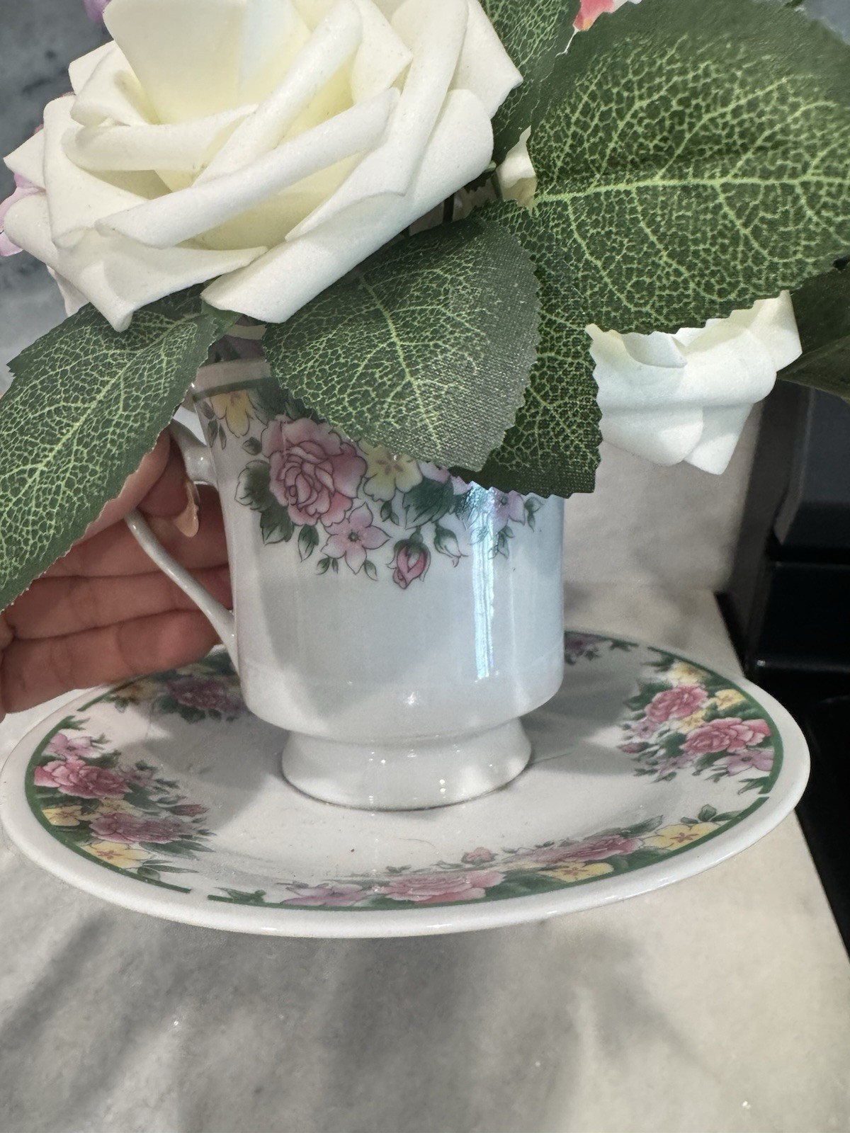 Victorian Floral Arrangement In A Teacup For Centerpiece