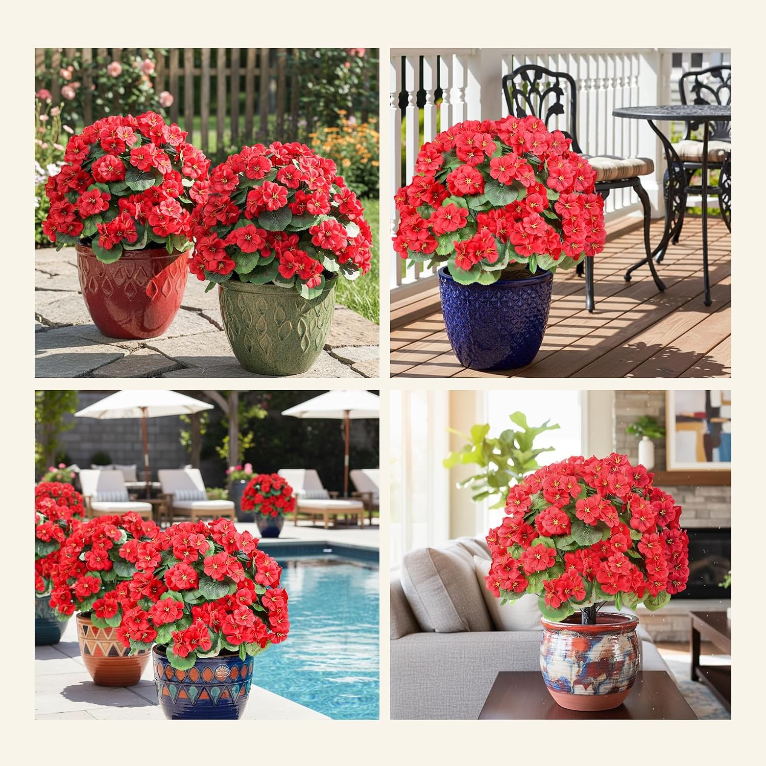 2 Set 24″ Artificial Geraniums with Stakes Outdoor, UV Resistant Artificial