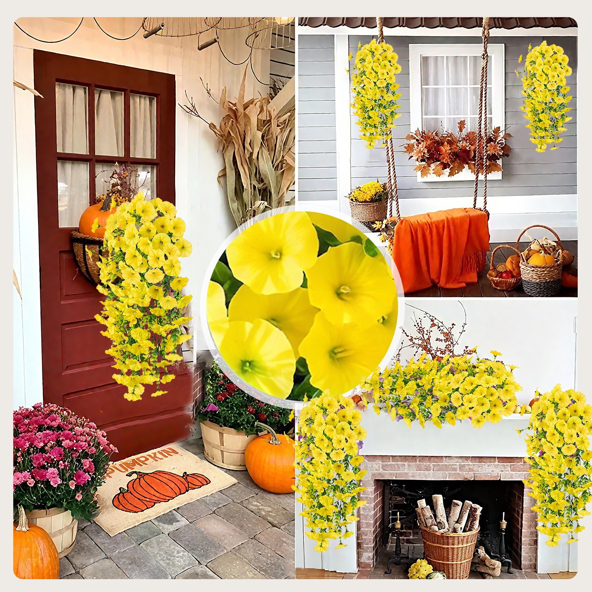 4PCS Artificial Morning Glory Vines UV Resistant Hanging Flowers Outdoor Decor