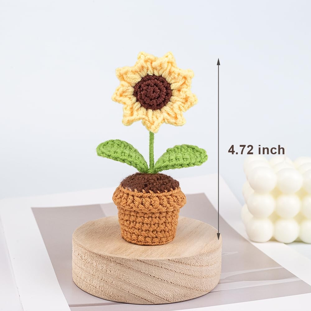 Cute Knitted Flower Plant, Kawaii Handmade Crochet Flowers,Small Potted Artif…