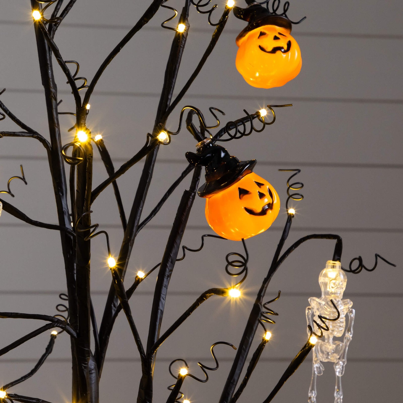 Nearly Natural 4ft Pre-Lit Halloween Pumpkins & Skulls Ornament Tree w/ 64 LED