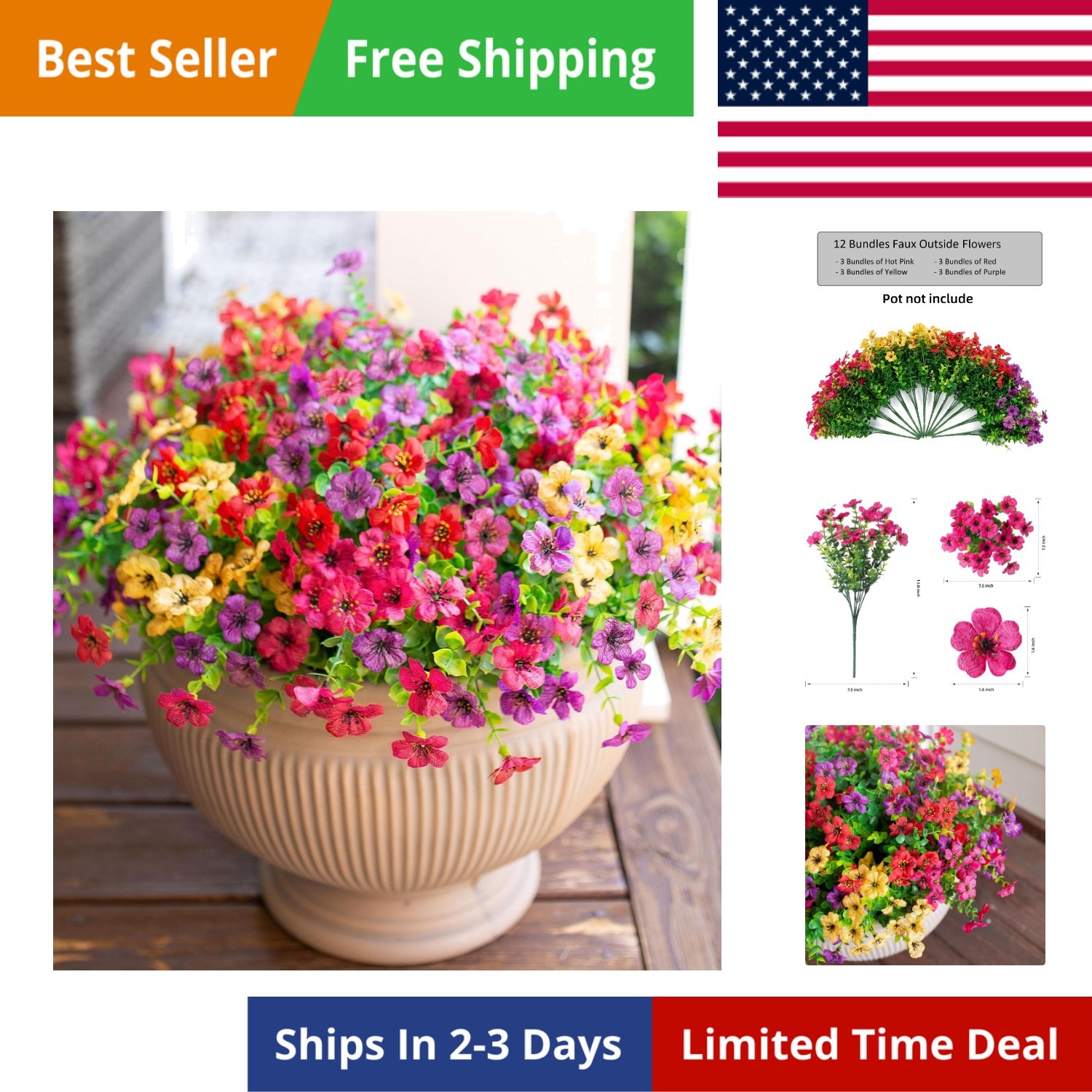 Artificial Flowers for Outdoor Indoor Garden Home Decoration, Faux Flower Dai…