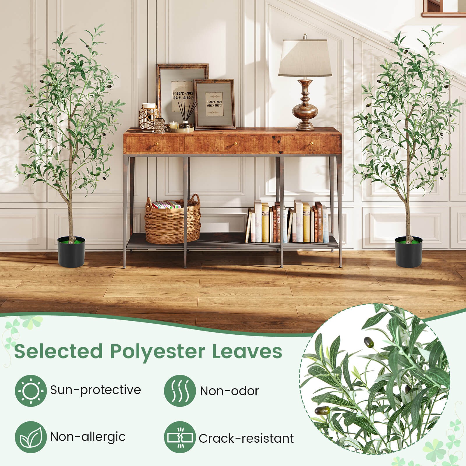 2 PCS 4.5 FT Tall Artificial Olive Tree Fake Potted Trees w/ Realistic Fruits
