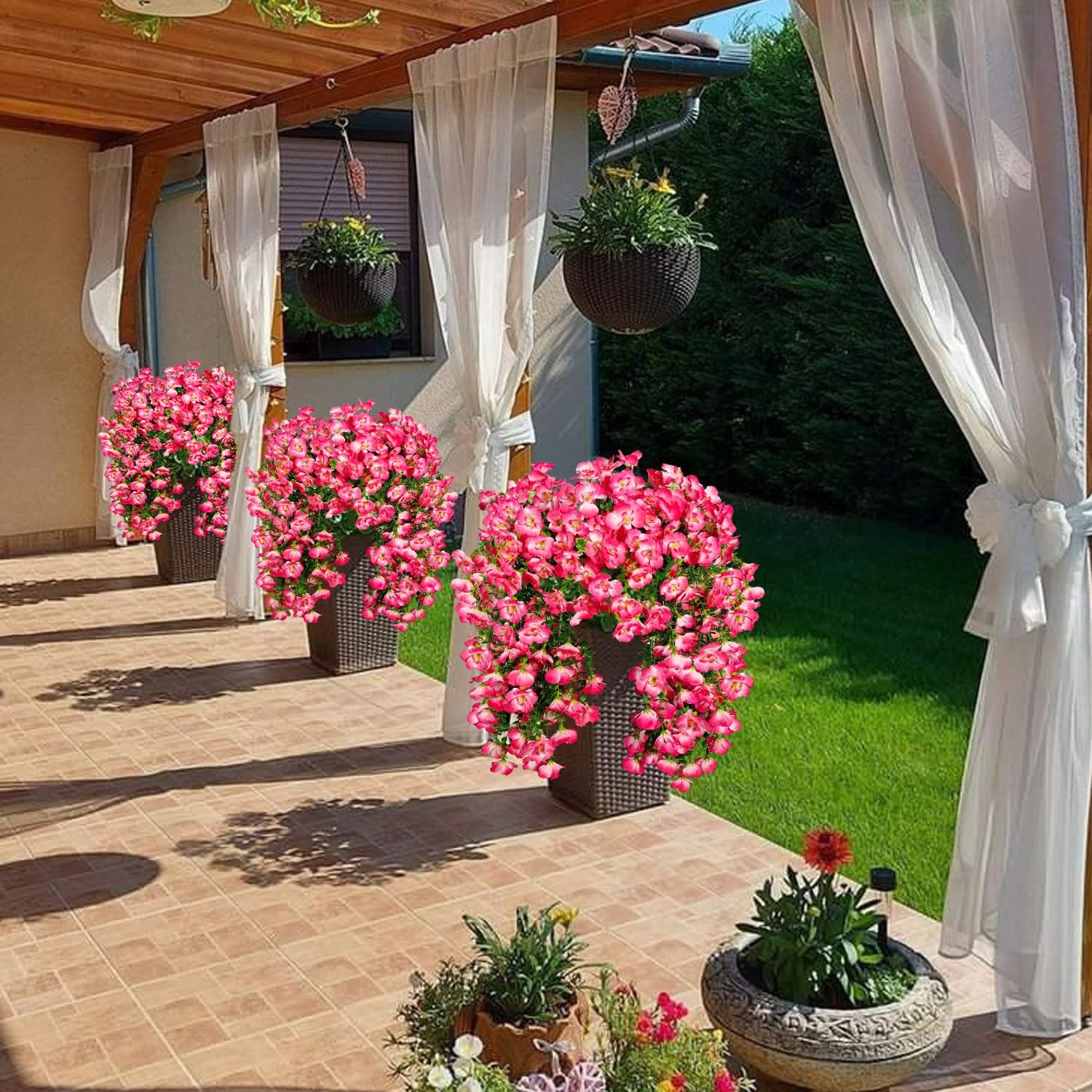 Artificial Hanging Flowers for Outdoors Decor, Fake Silk Hibiscus Long Traili…