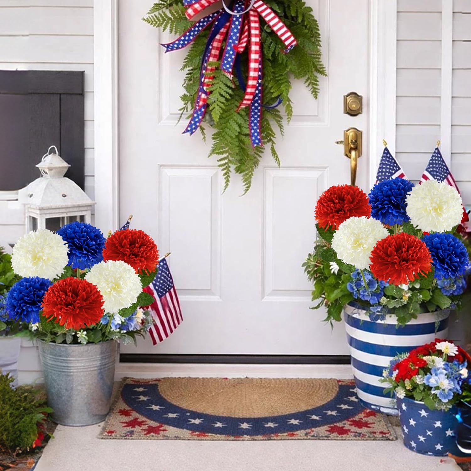 4th of July Decorations Patriotic Decor 12Pcs Artificial Flowers Red White an…