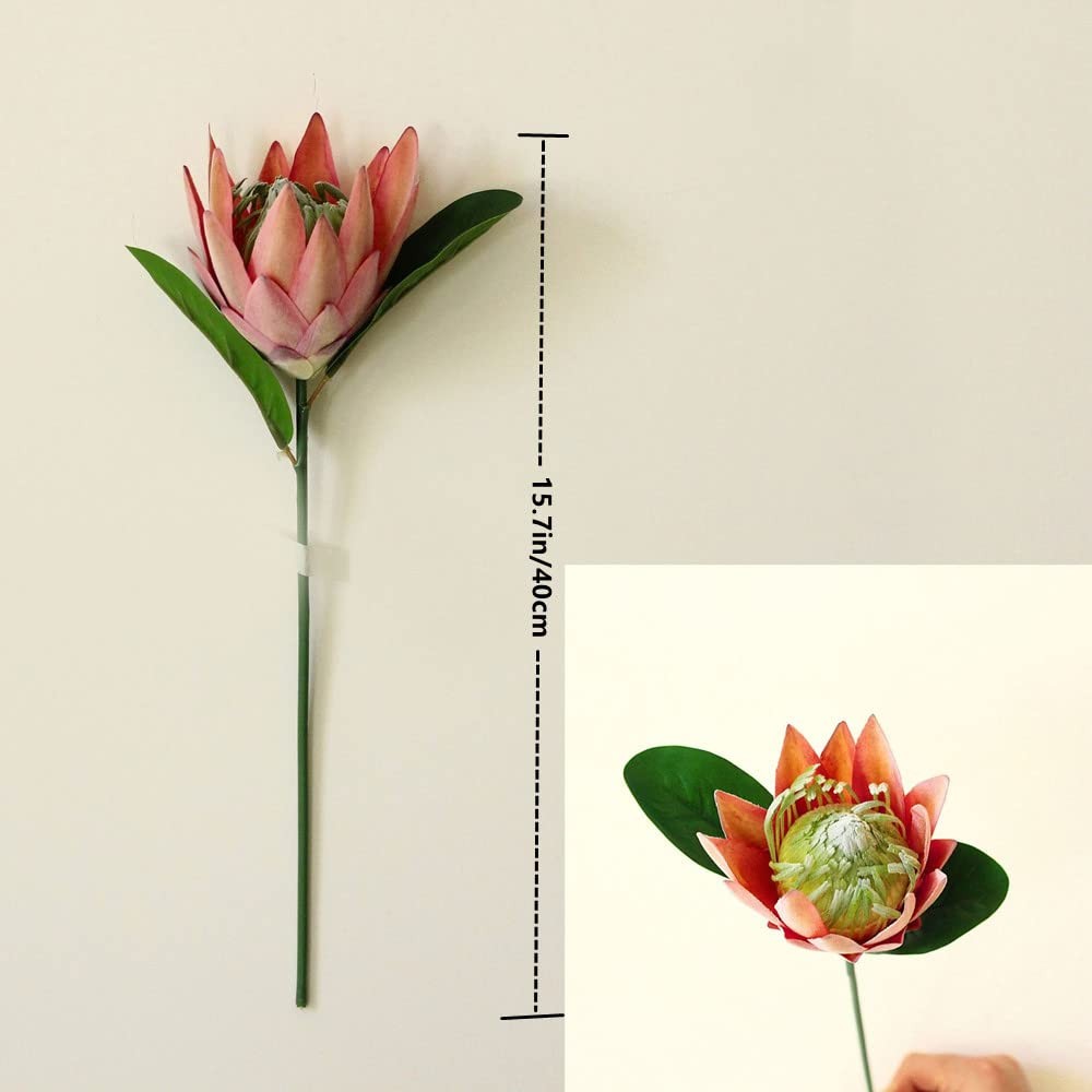3 PCS Artificial Protea Cynaroides, Pink, Orange, Silk, Wedding, Bouquet