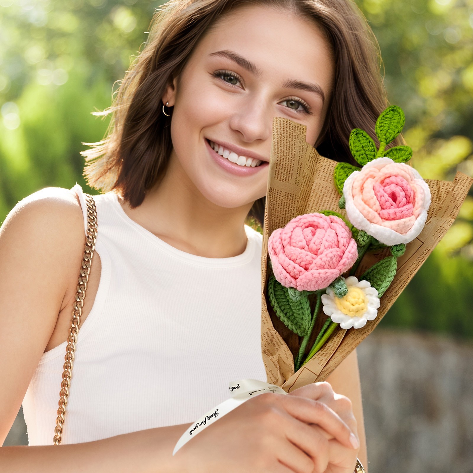 Knitting Flower Artificial Flower for Anniversary Housewarming Gifts for Mom