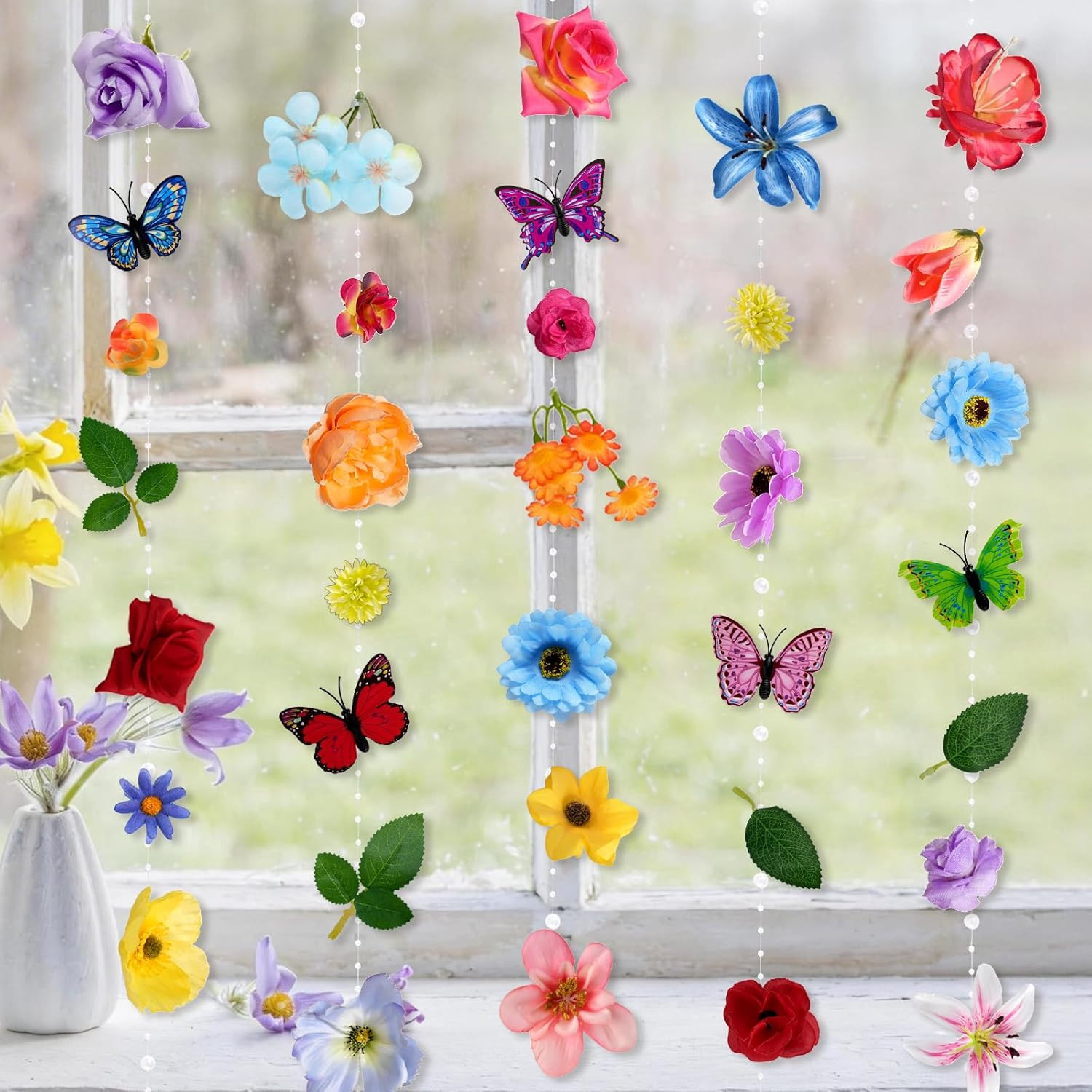 36 Ft Artificial Flower Garland with Butterflies for Event Decor – 5 Pack