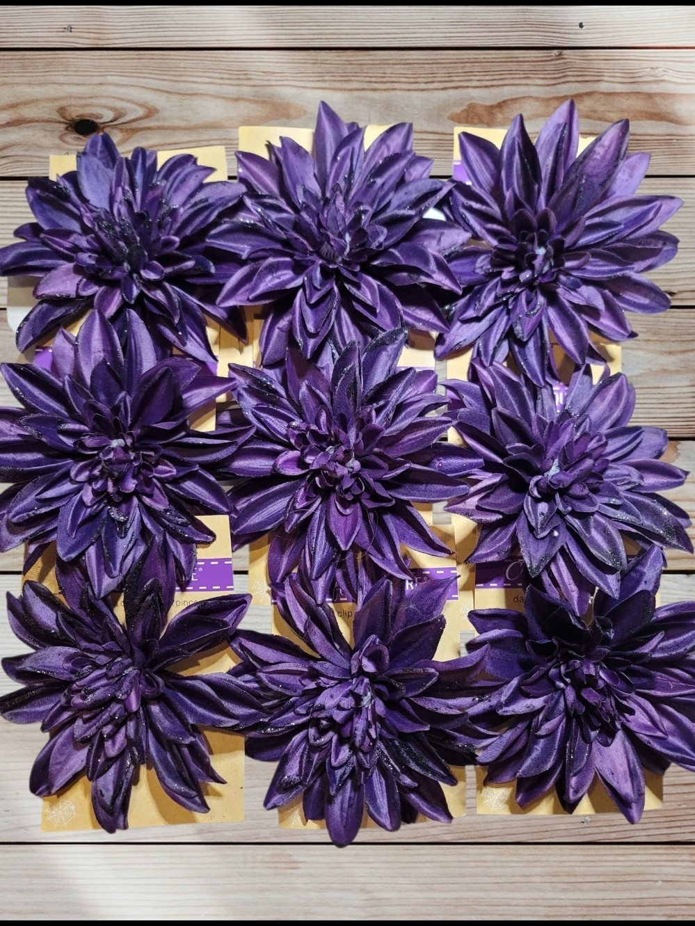 Lot of 9 – Fabric DAHLIA Flowers with Clips – For Crafting – Decoration – 5 Inch
