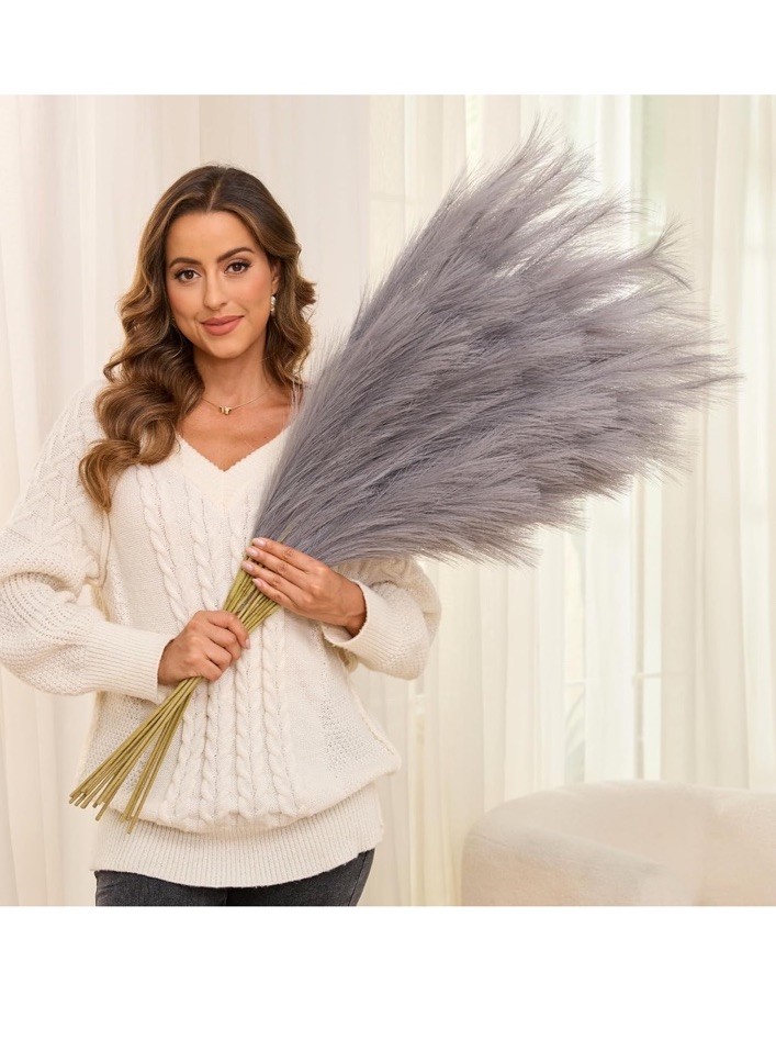 FOTEEWL 8 PCS Faux Pampas Grass Decor 43″ Tall Fake Pompas Floral Large grey