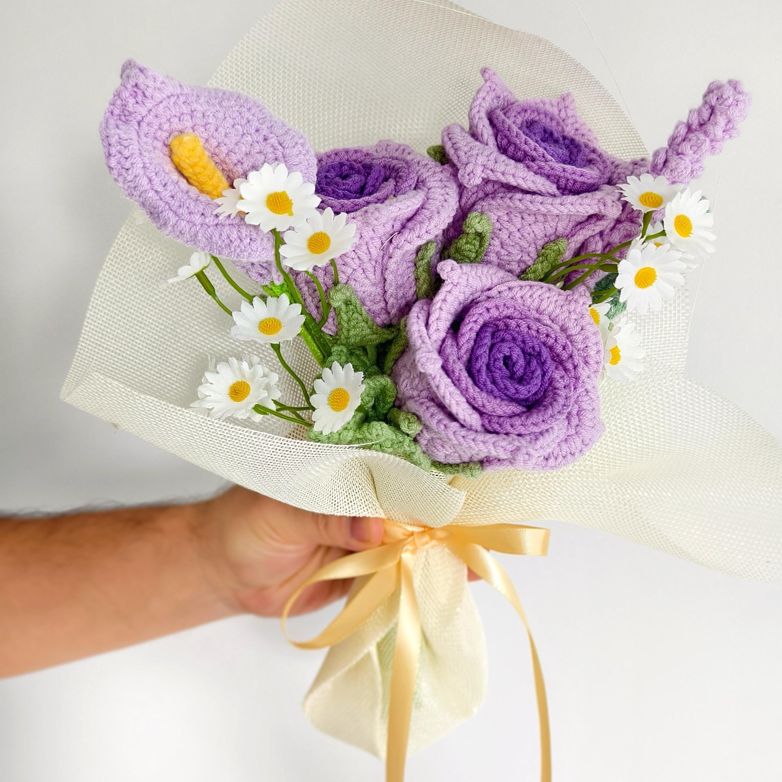 Crochet Rose Bouquet Handmade Yarn Flowers Artificial Flowers Gift for Her