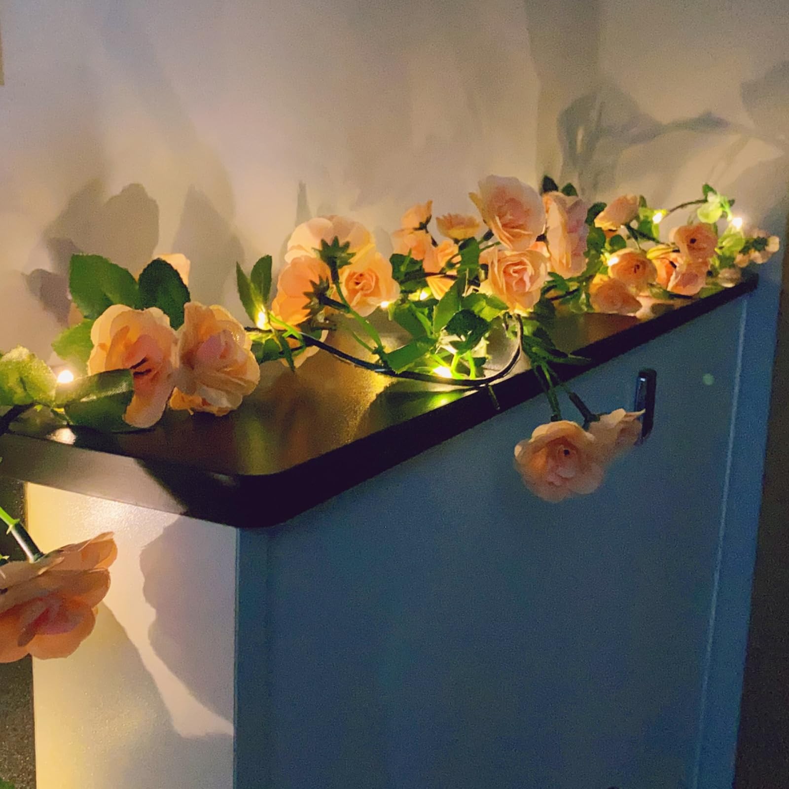 Artificial Flower Garland with 20 LED String Lights, 6FT Hanging Rose Flower …