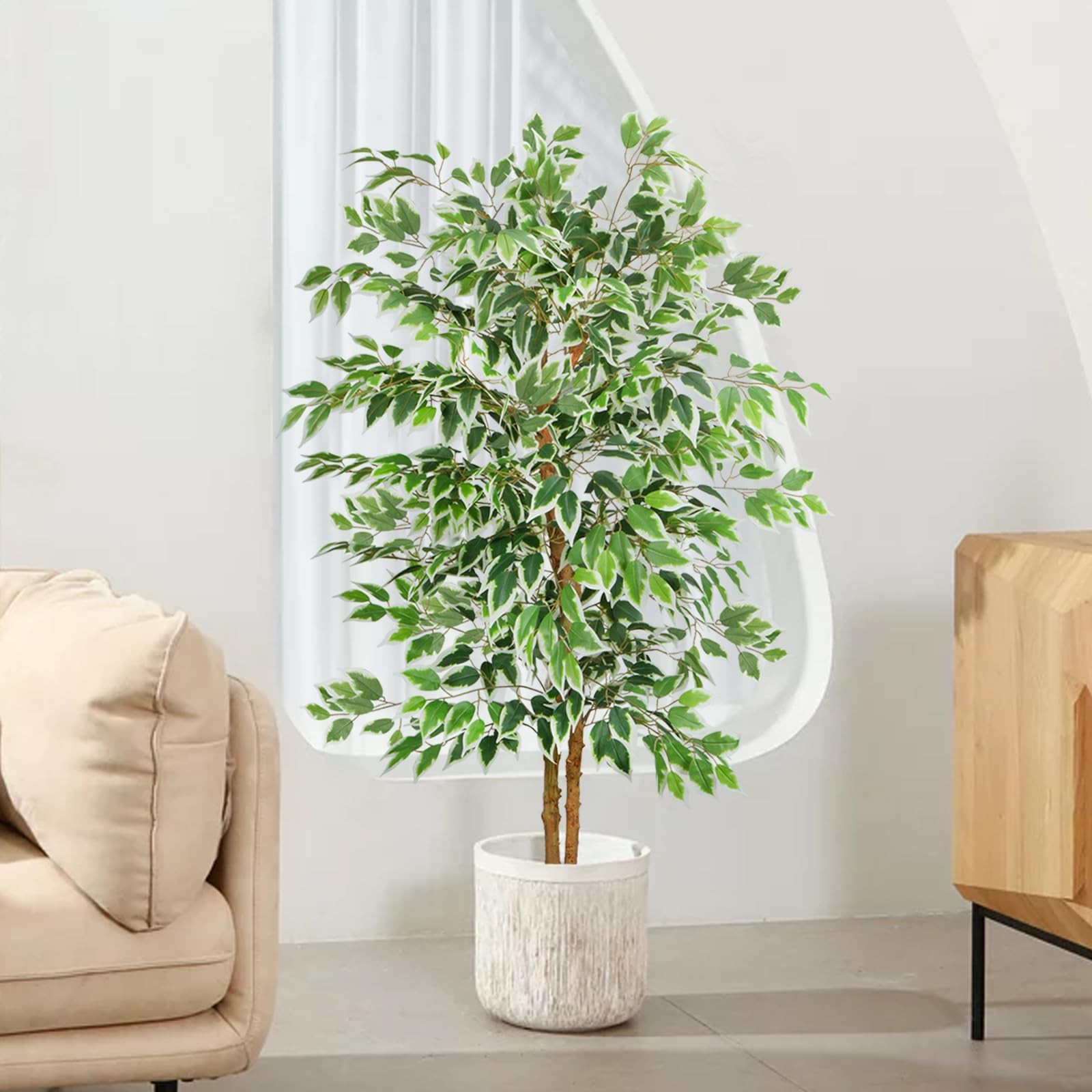 5ft Ficus Tree Artificial, Tall Fake Tree with Natural Trunk Faux Trees Indoo…