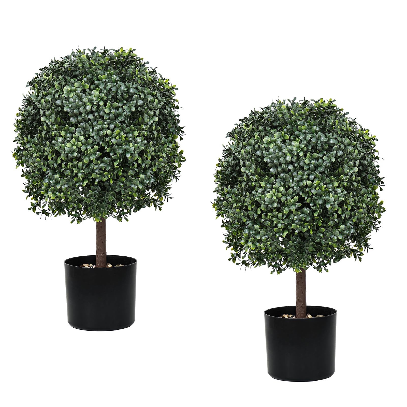 2 Pack Faux Boxwood Plants Outdoor (22″ T,13″ D) – Artificial Boxwood Ball To…