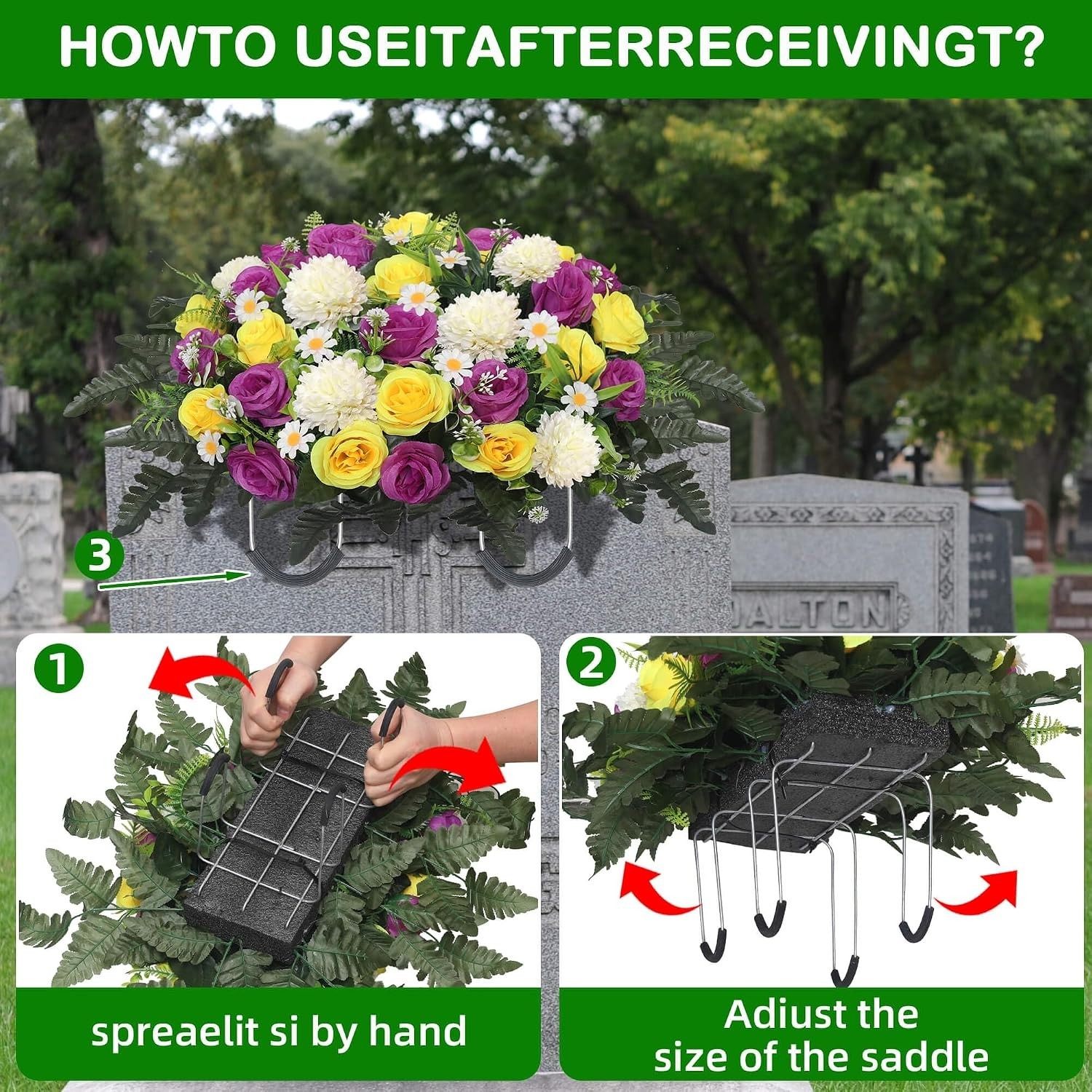 Headstone Flower Saddle,Large Artificial Cemetery Flowers for Grave Roses & C…