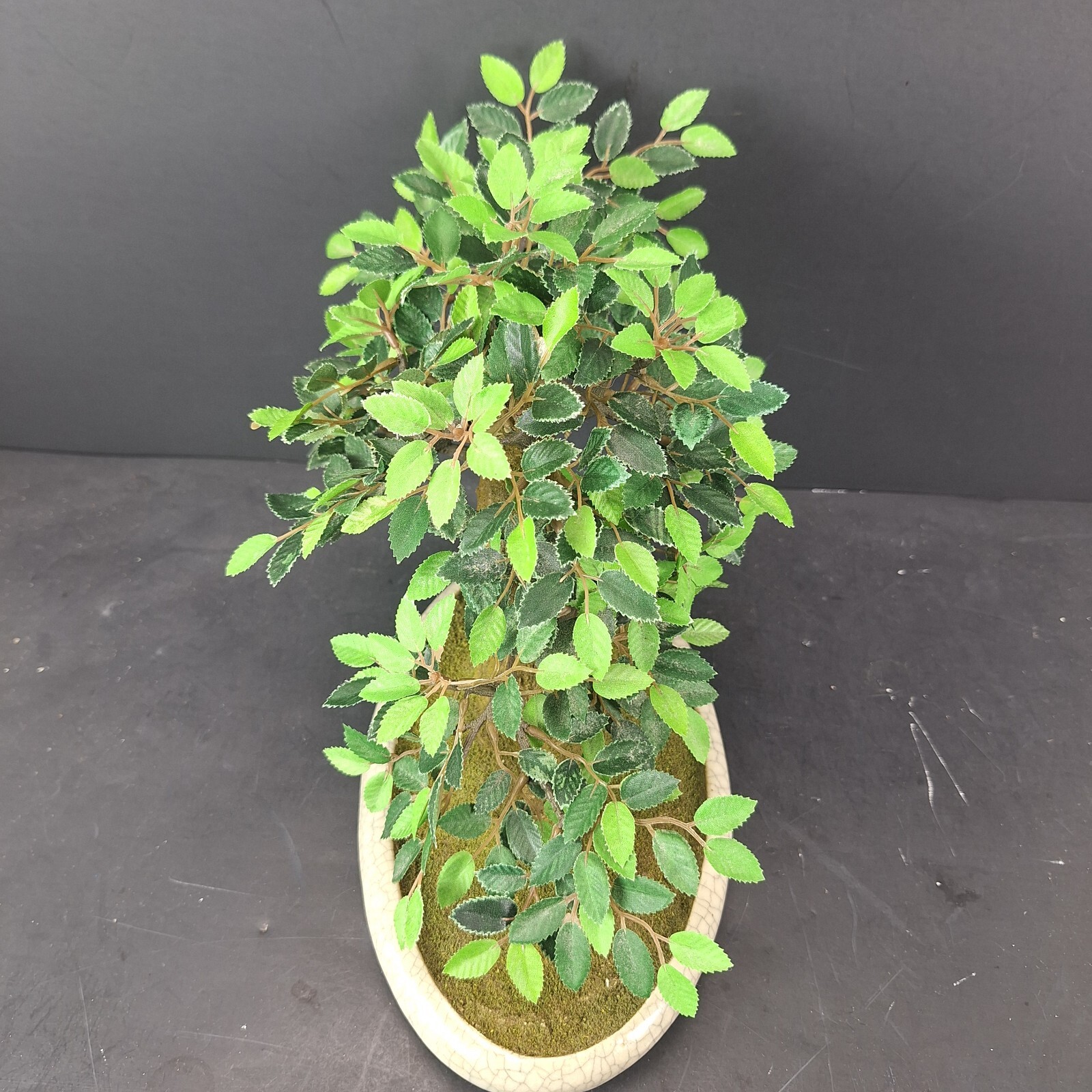 Artificial Bonsai Tree with Ceramic Planter & Clay Asian Figures Fake Plant