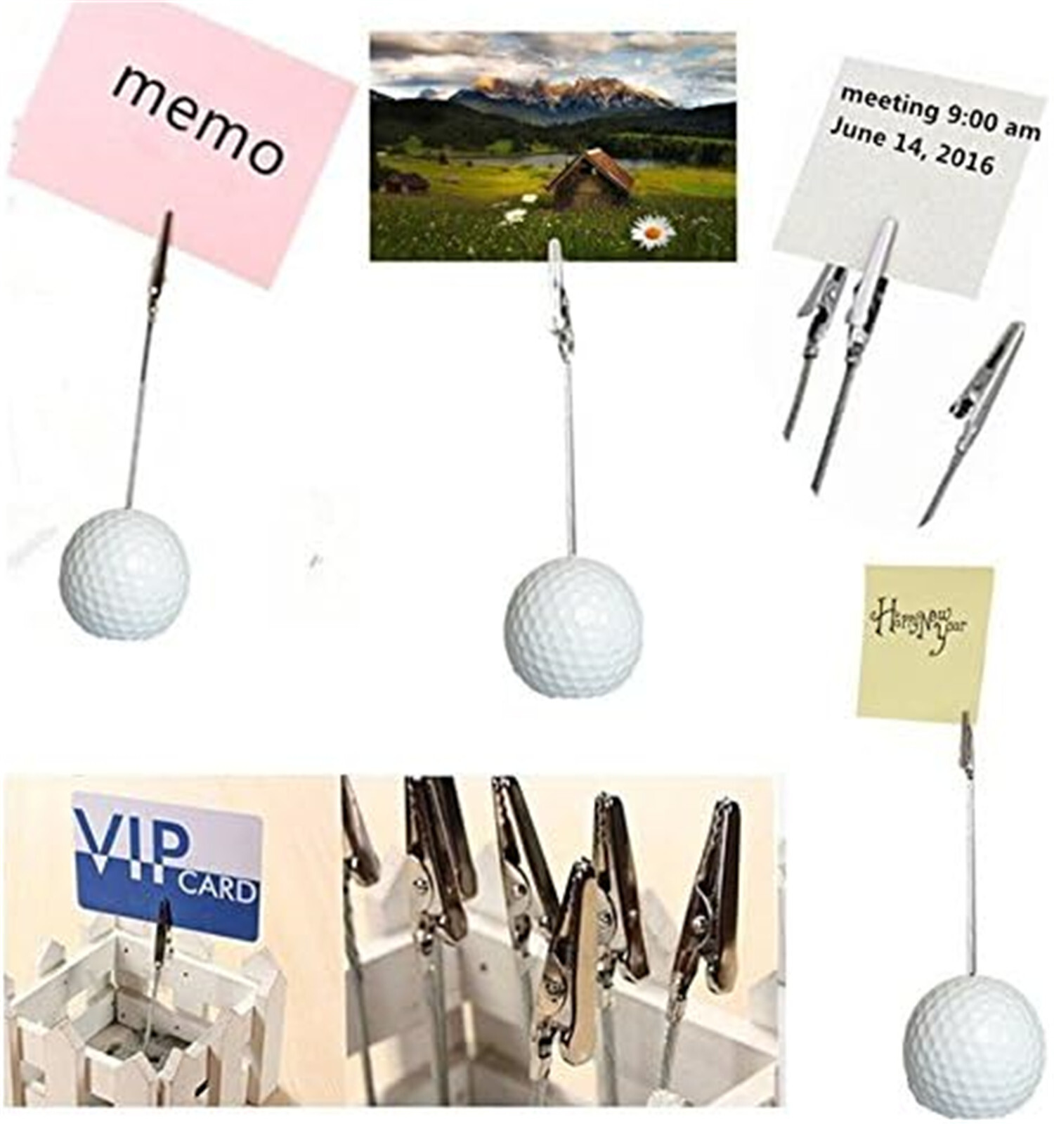 Golf Ball Shaped Table Number Holder Name Place Card Memo Clip Holder Golf Stand