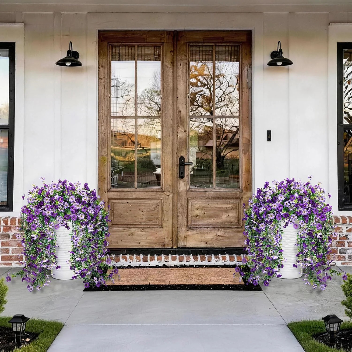 Artificial Hanging Flowers for Outdoors Faux Plants Spring Porch Decor 2 Pcs